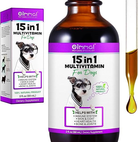 Vitaminas y suplementos para perros, gotas de vitaminas 15 en 1 para perros para cadera y articulaciones, pelaje de piel, salud de la piel, salud