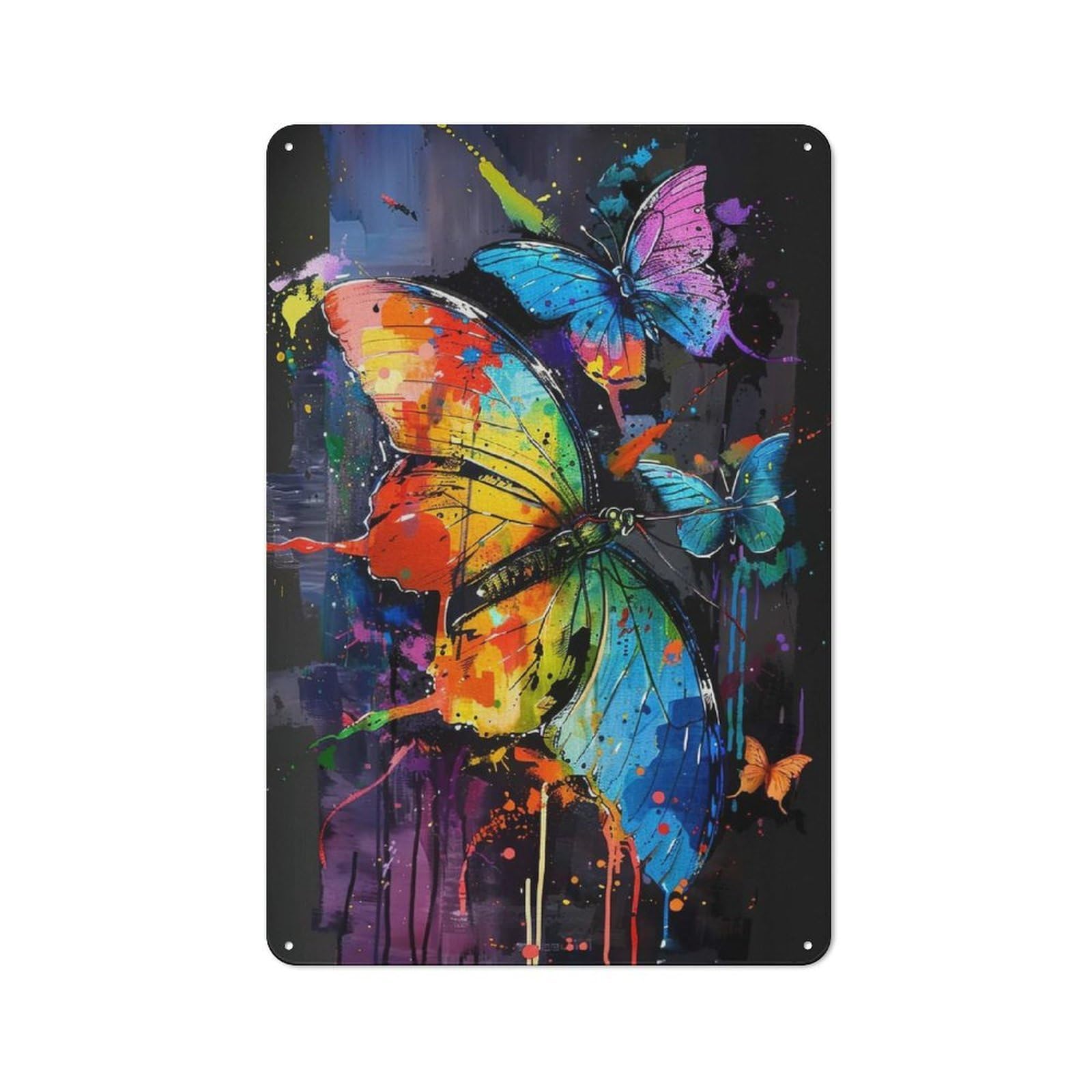 Tin Sign 30x20cm with Butterfly Popart Painting for Workshop Wall, Rustic Decor, Suited to Workshop Decor Fans