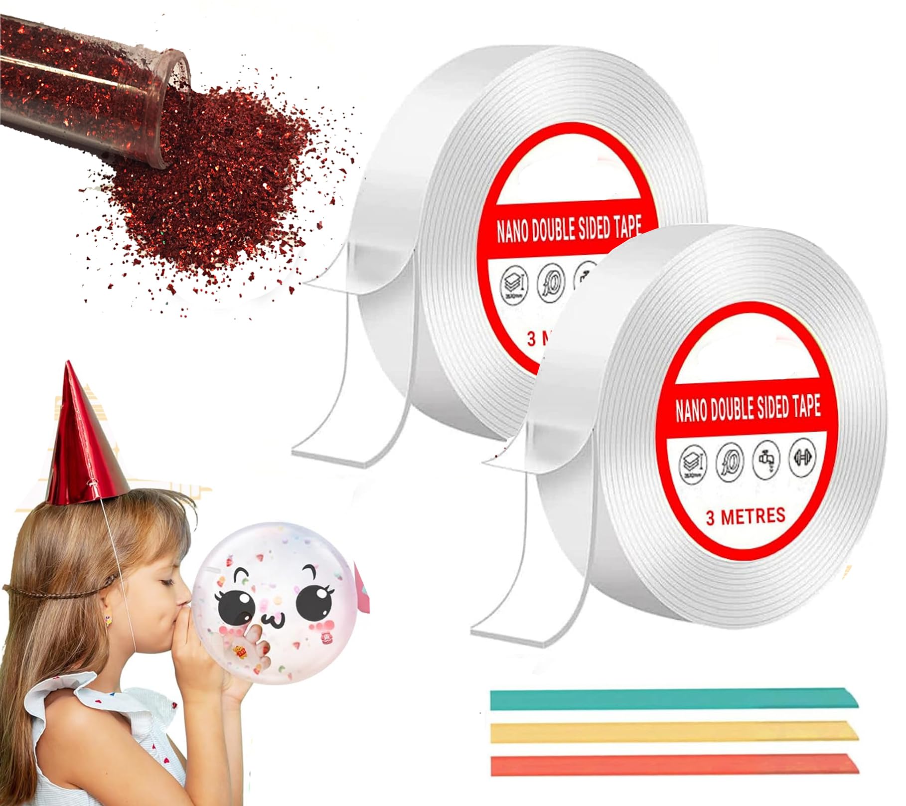 D-fix® Nano Tape with 1 Glitter Flakes 3 Straw for Balloon Double Sided Ivy Grip Tape for Walls Washable Reusable Strong Sticky Strips Multicolour Moon & Heart Art and Craft DIY Pack of-2 (B0D1VMRQDV) Amazon Price History, Amazon Price Tracker
