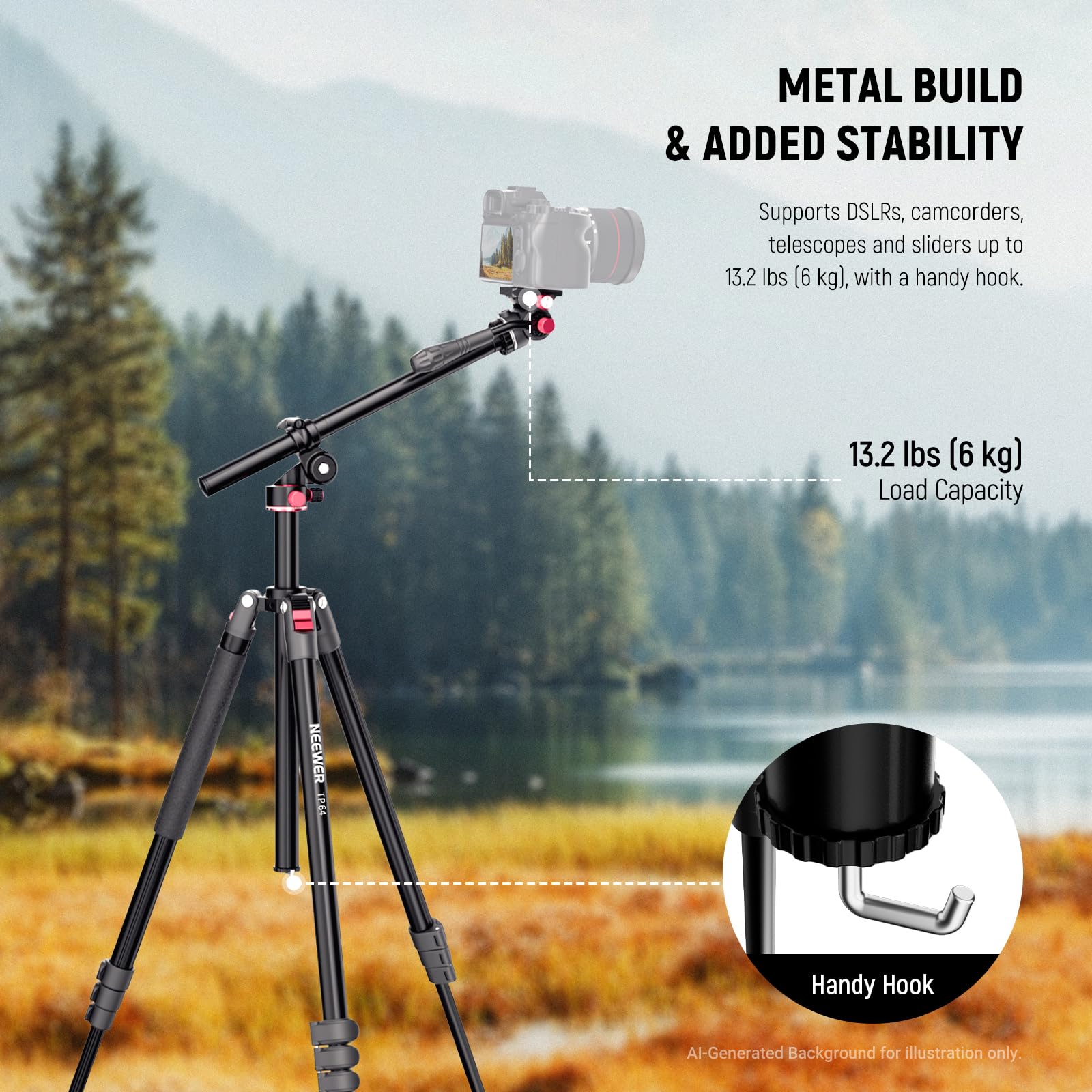 NEEWER Poziomy statyw do kamery górnej, monopod z głowicą płynu i elastyczną kolumną środkową, 90-calowy metalowy stojak podróżny DSLR, płyta QR typu Arca i odwrócone nogi, maksymalne obciążenie 6 kg