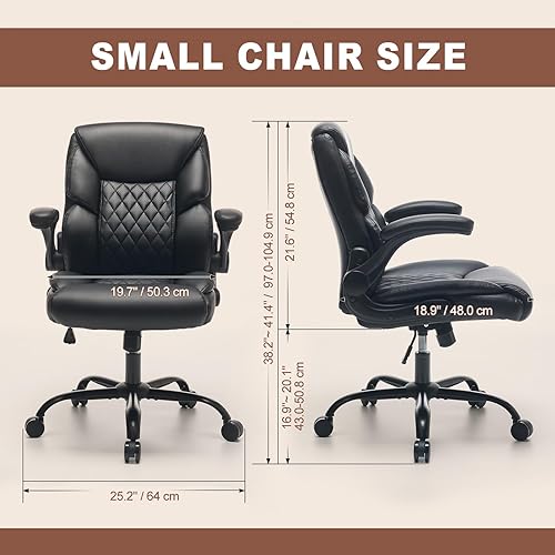 Miniatura 3 de Silla de oficina ejecutiva de piel sintética con ruedas, sillas de escritorio pequeñas giratorias de 360 con brazos acolchados, silla ergonómica