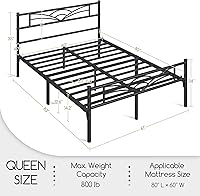 Vista 2 de Yaheetech Queen Size Bed Frames Metal Platform Bed Mattress Foundation with Cloud-Inspired Design Headboard/Footboard/Ample Under Bed Storage/No Box