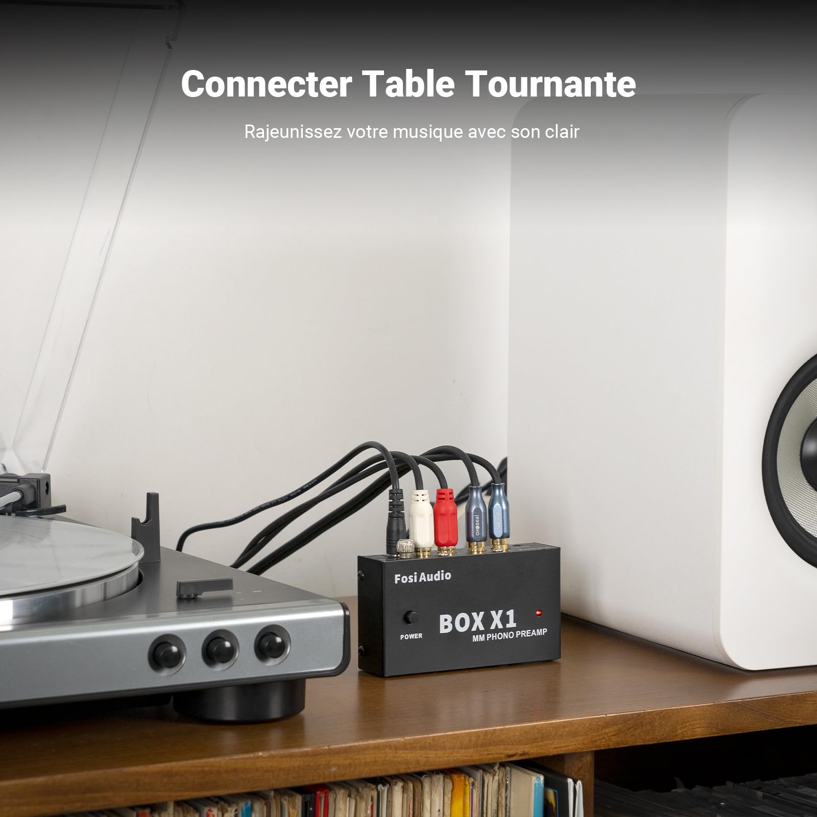 Fosi Audio BOX X1 Préamplificateur Phono, Mini MM Préampli à Très Faible Bruit Préamp Hifi avec Sortie RCA/TRS, Poteau Mise à la Terre et Alimentation 12 V CC