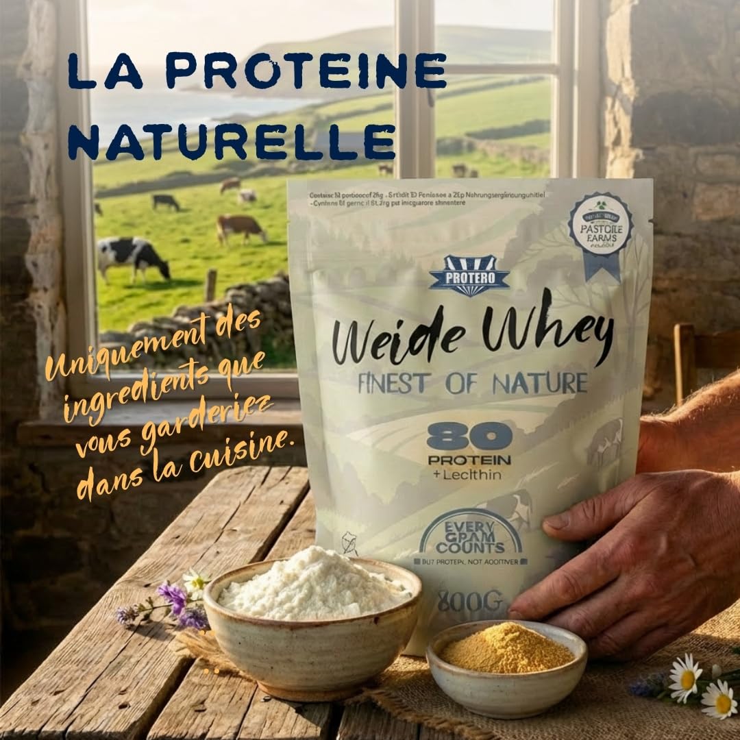 Protero Weide Whey Protein 80 | Poudre de Protéine de Lait de Pâturage | Sans Additifs Artificiels, Sans Soja - 800g