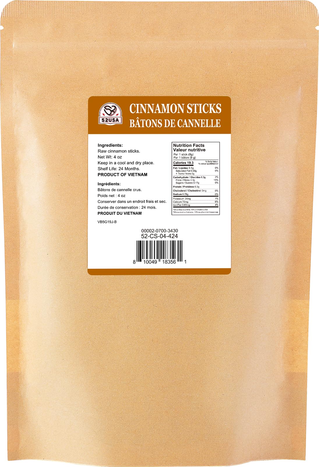 52USA Cinnamon Sticks 113,4 g – Premium Ceylon cannella per cuocere, bevande e cucinare – naturale, fresco e aromatico