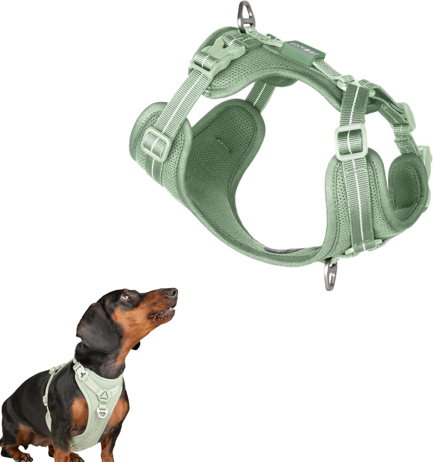 All-Weather No Pull Dog Harness Reflective Vest Harness QR Code Anti-Lost Adjustable Quick-Release Buckle Soft Padded Breathable Harness for Small Medium Dog (Light-Olive, S)