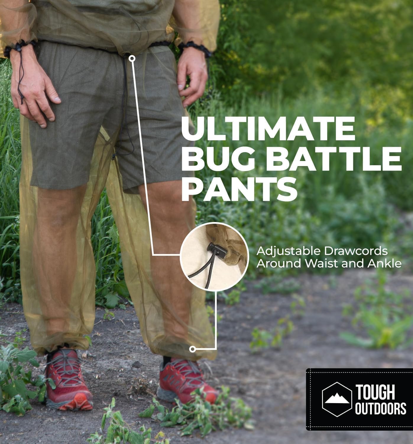 Tough Outdoors Mosquito Pants - Bug Pants for Men & Women - Net Bug Mesh for Gardening & Outdoor Protection from Flies, Gnats - with Free Carry Pouch - Green/Pants Only, Small-Medium
