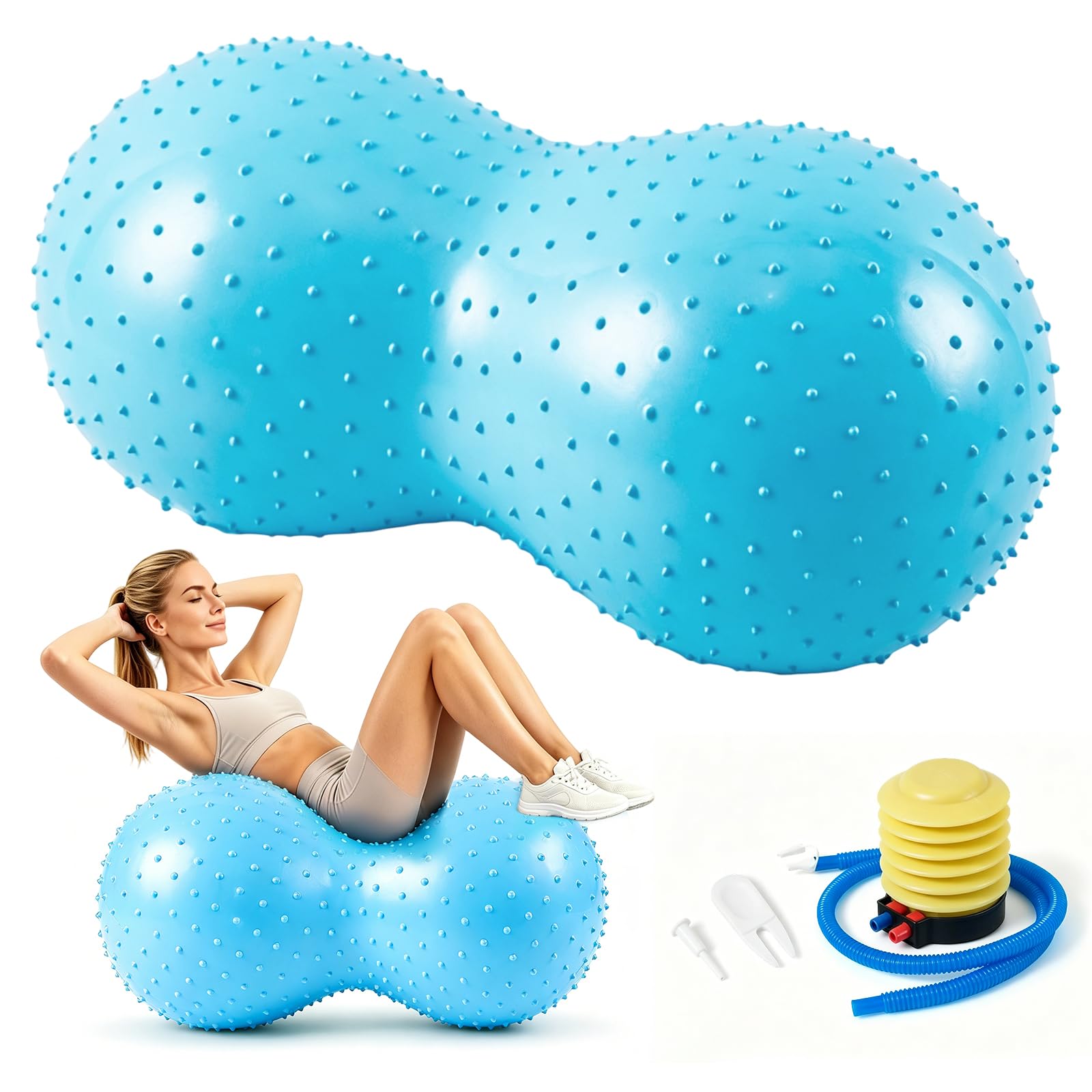 Pelota de yoga cacahuete 45x90 cm antipinchazos con bomba de aire azul