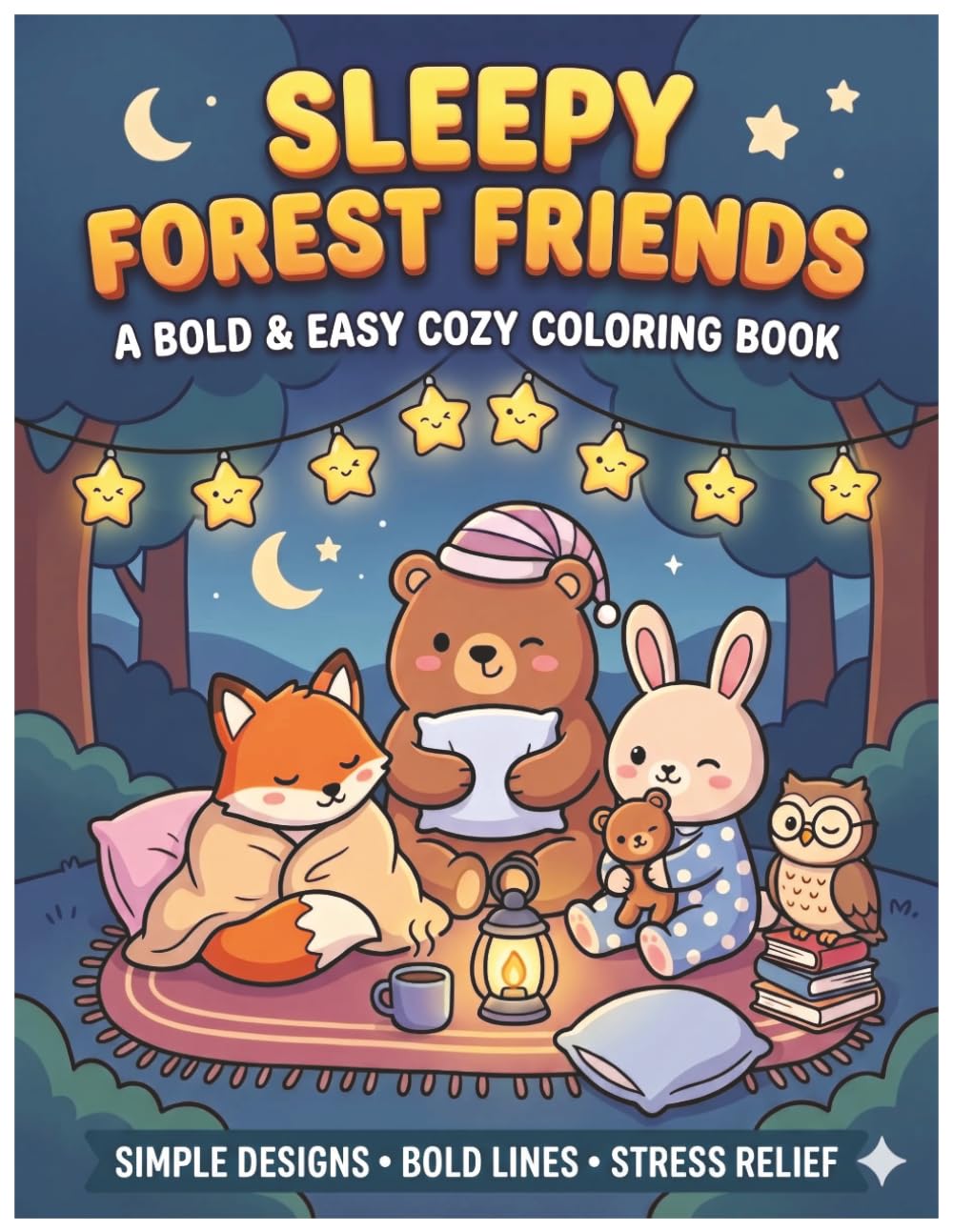 Sleepy Forest Friends: Bold & Easy Cozy coloring book