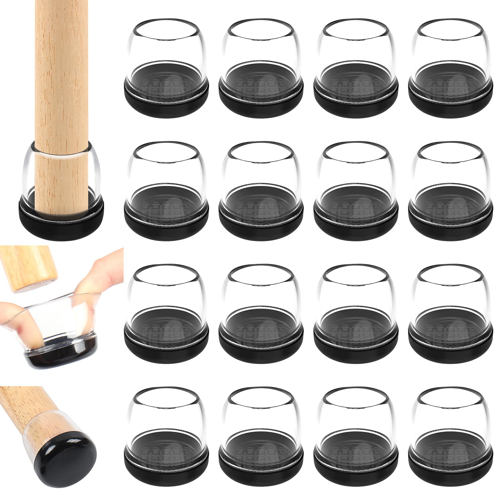 Patins pour pieds de chaise pour moquette transparents taille L