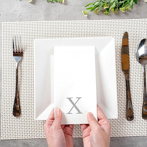 Miniatura 70 de Luxenap - Toallas de invitados de 15.8 x 7.9 pulgadas, 50 toallas de mano con letras plateadas, letra "P", fuente Sans Serif, servilletas de papel