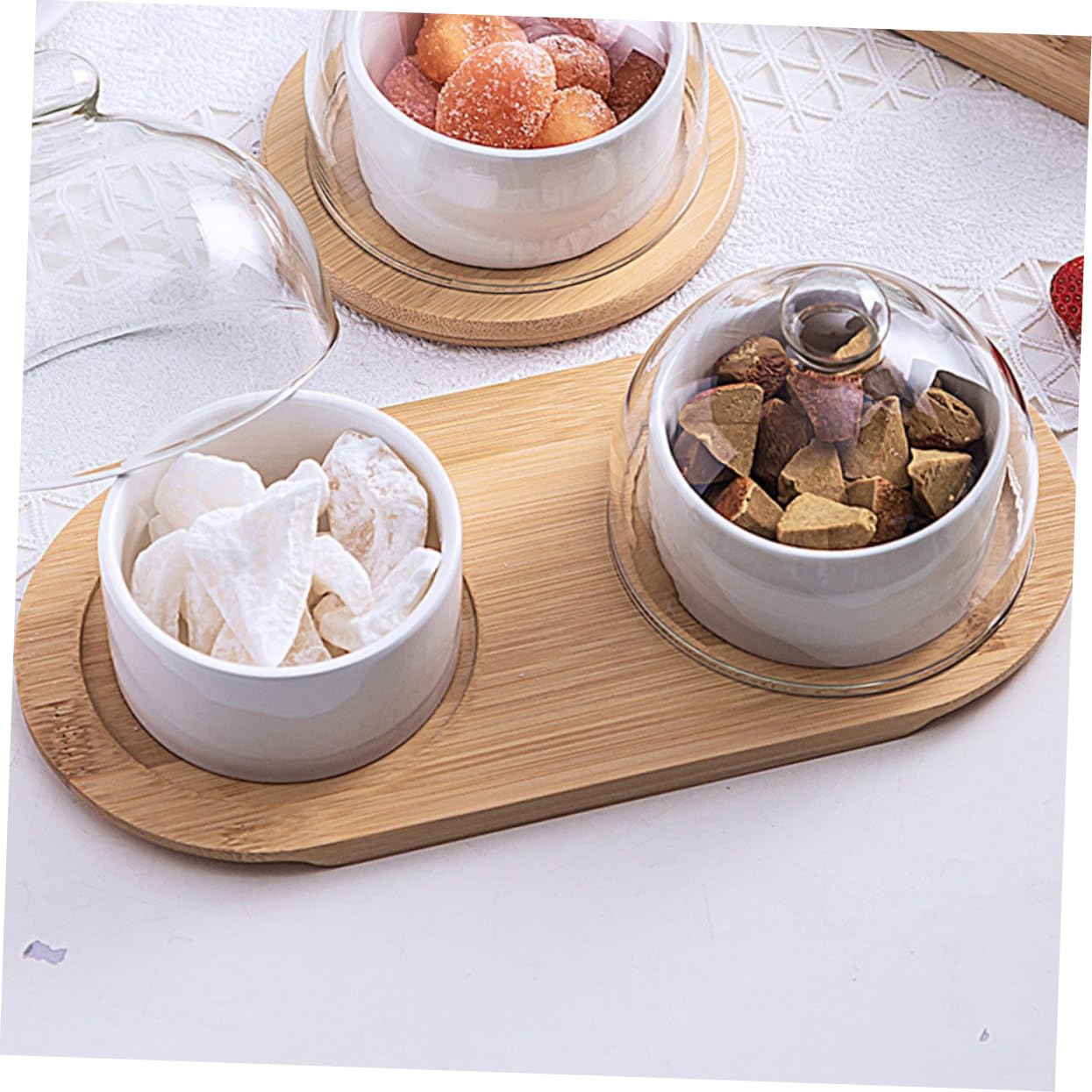 Mikikit 2 Juegos Bol Tapa de Vidrio Transparente y Bandeja Cuenco para Postres Ensaladas y Frutas para Hogar Restaurante y Hotel