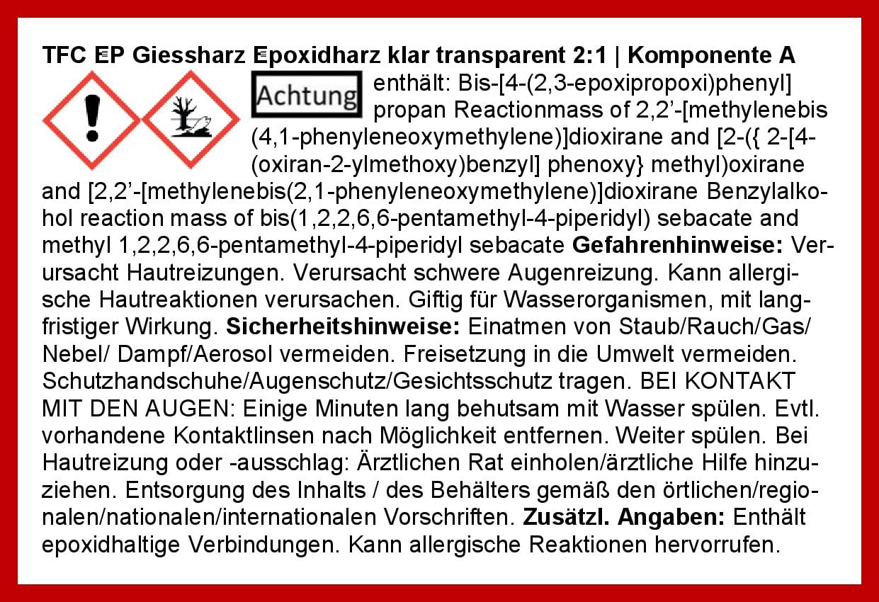 TFC EP żywica odlewnicza przezroczysta I dwuskładnikowa masa odlewnicza I płynna I 2 kg żywicy (A) + 1 kg utwardzacza (B)