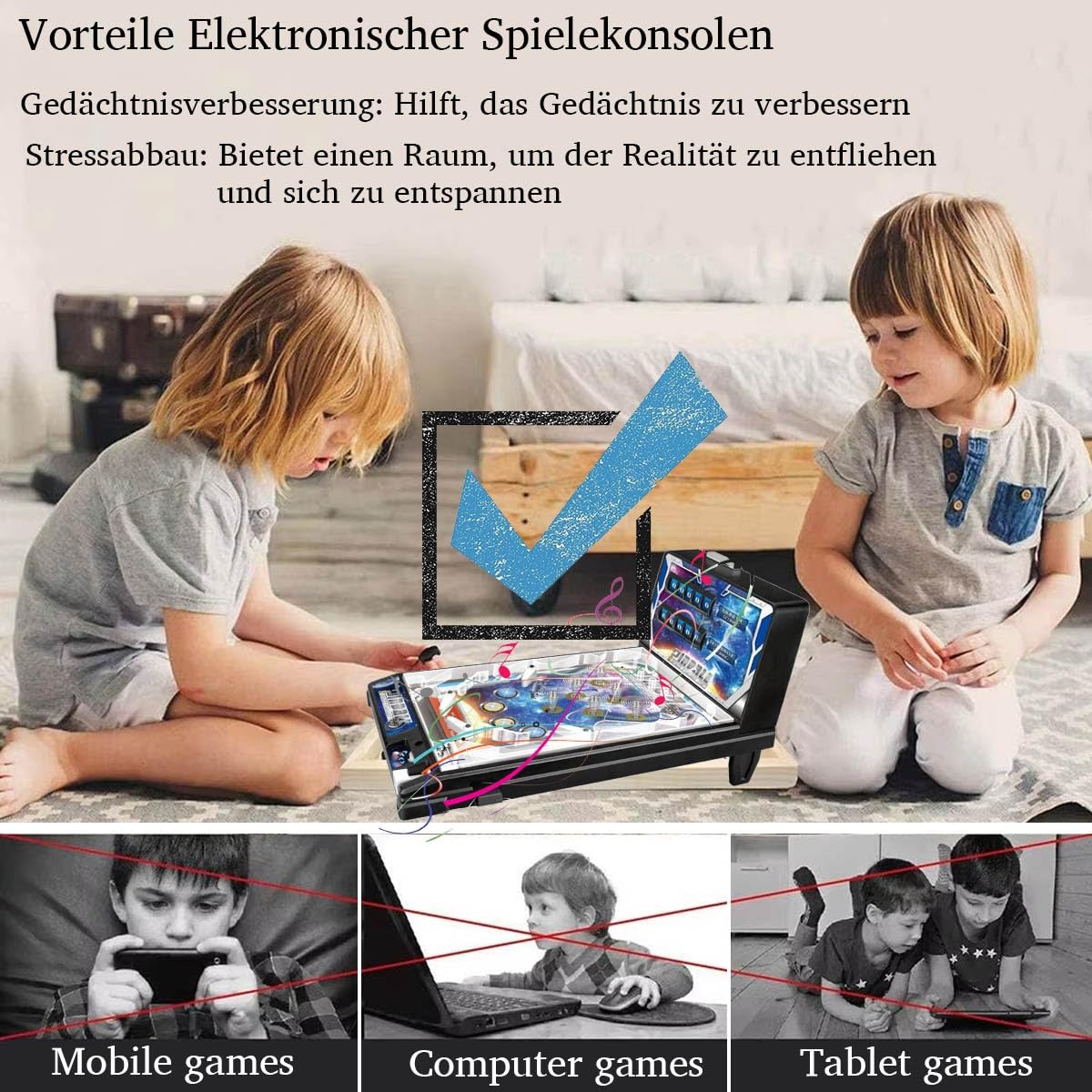 Flipper Électronique de Table Jouet pour Garçons et Filles Âgés 6 + Ans Jeux de Cerveau & Mémoire & Rapidité Flipper Jeu avec Musique 2h45 d’Histoires Incluses