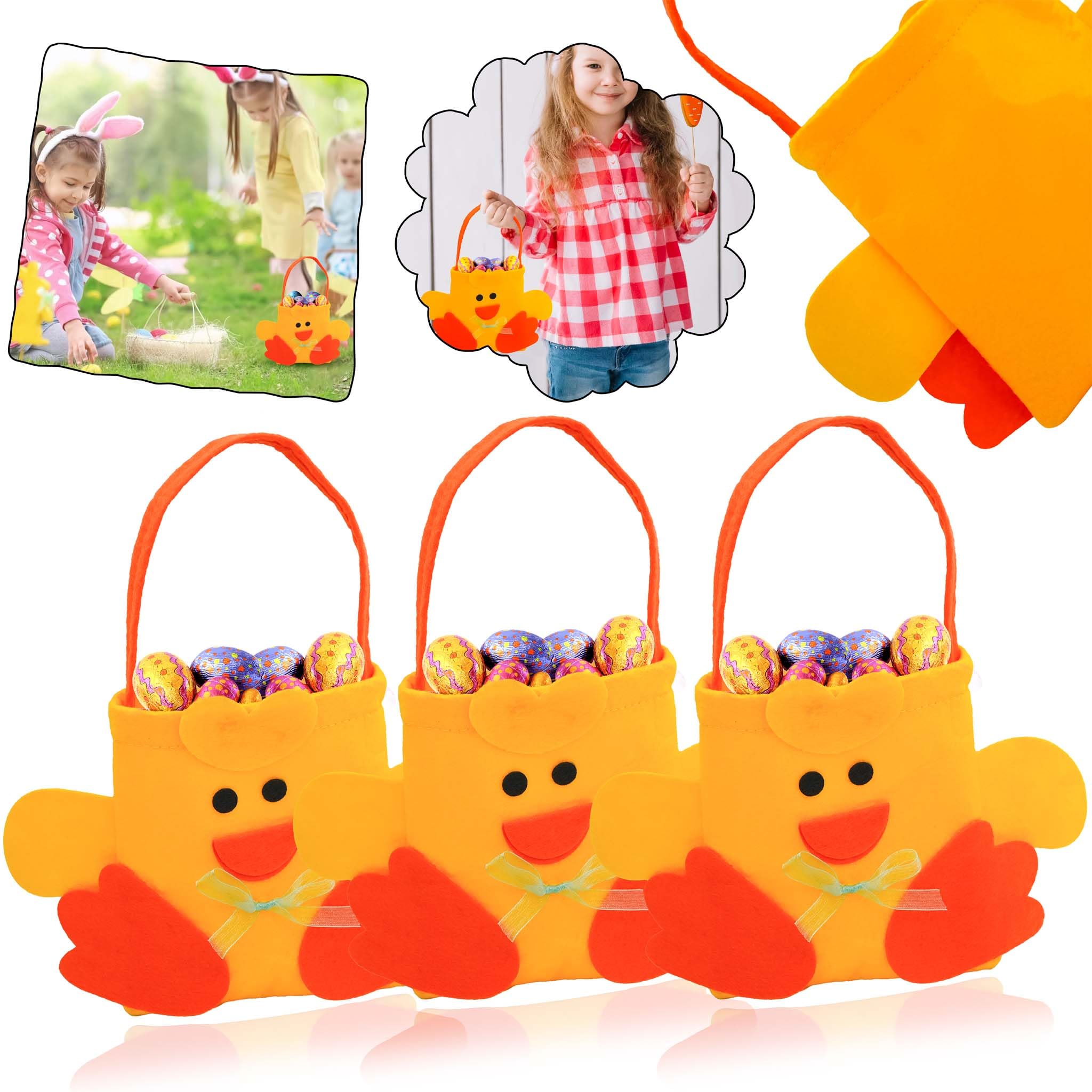 3 cubos de Pascua para pollitos, cestas de fieltro para caza de huevos, cubos de Pascua no tejidos, accesorios para fiestas de Pascua, cubo amarillo para pollitos, tamaño: 10 cm