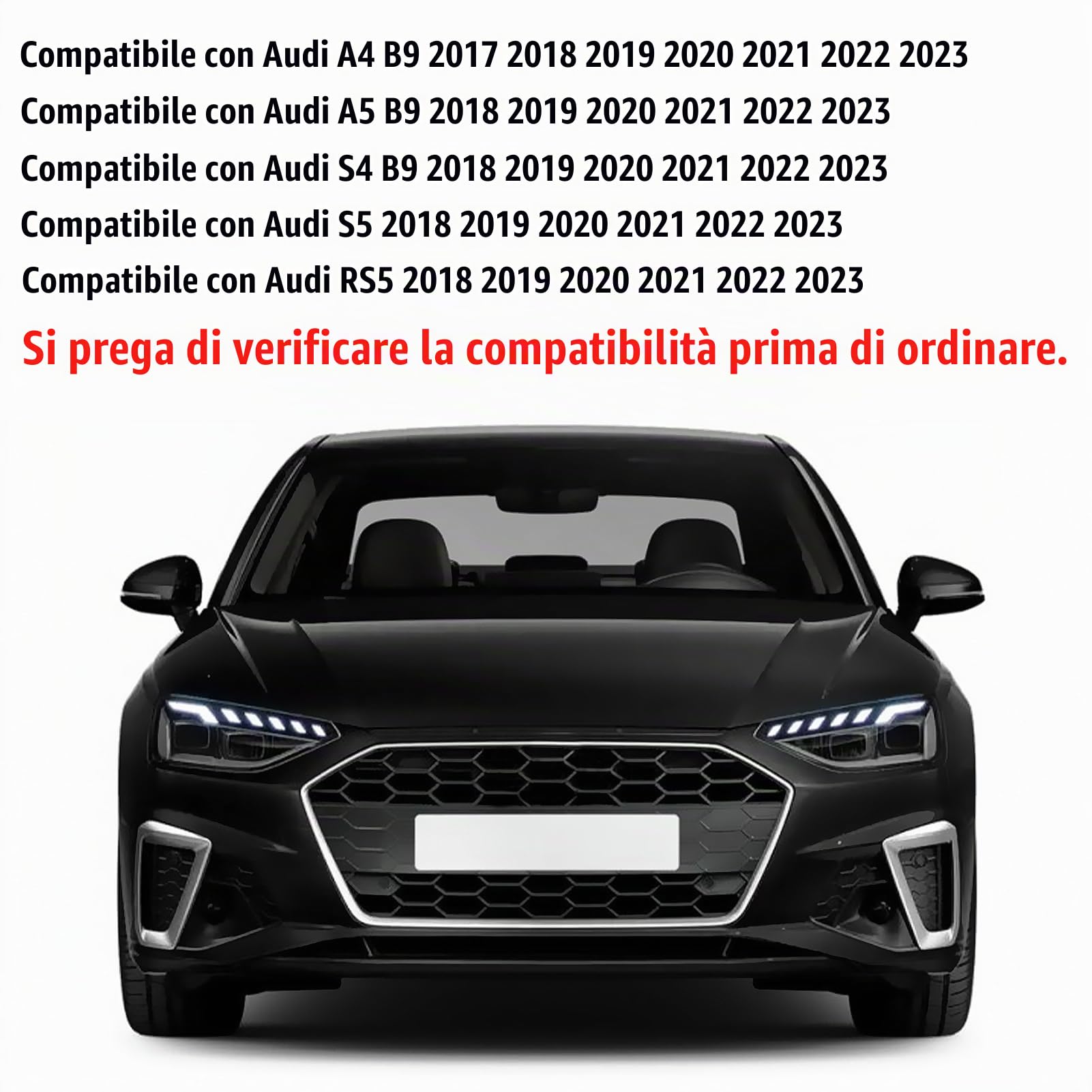 TTCR-II 2PCS Compatibile con Calotte Specchietti Audi A4 A5 RS4 B9 S5 RS5 | Sinistra + Destra Laterale Copri Specchietto Retrovisore A4 A5 RS4 2017 2018 2019 2020 2021 2022 2023 non Side Assist-Nero