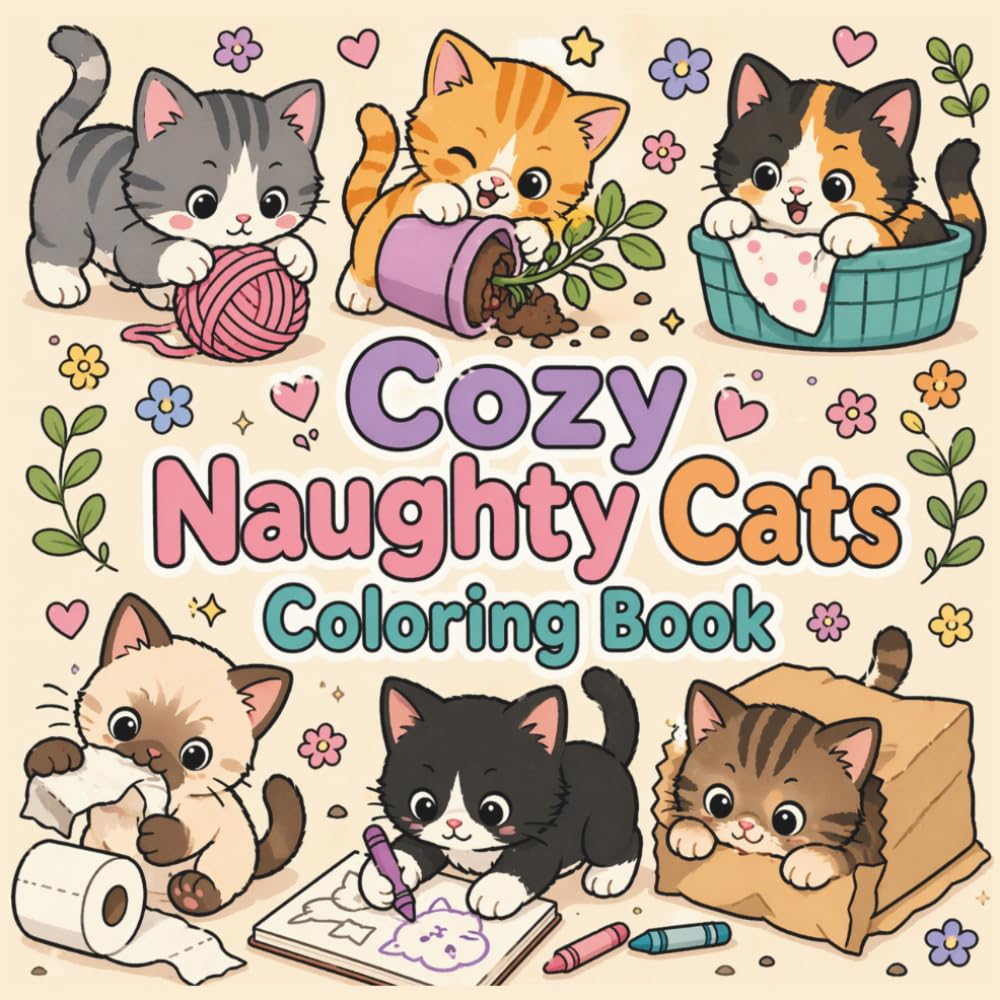 Cozy Naughty Cats Coloring Book: Cute and Relaxing Cozy Cat Scenes for Adults and Teens