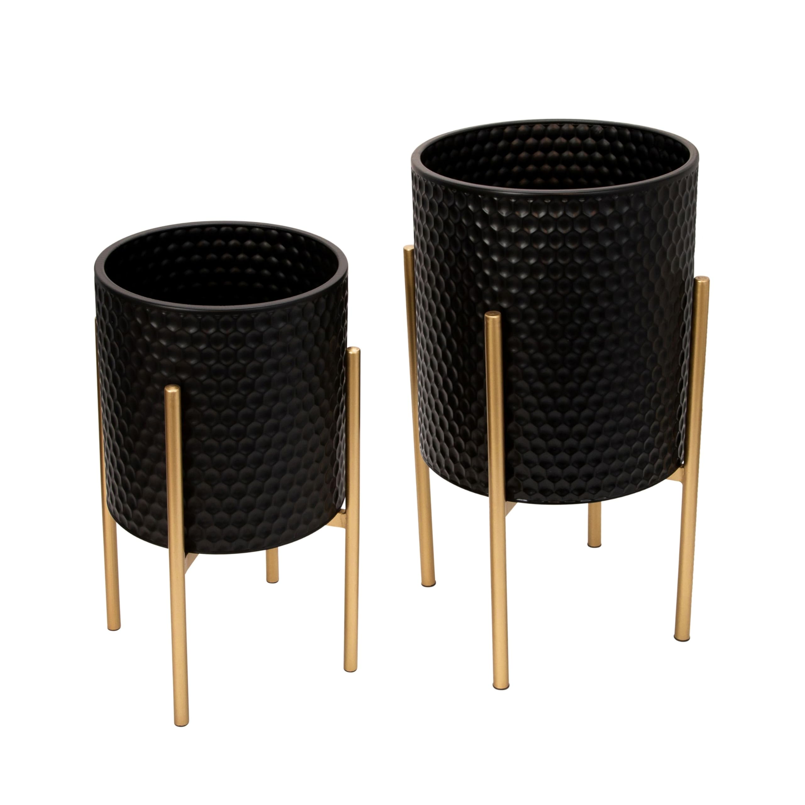 Sagebrook Home Honeycomb Planter On Metalstand, Black/Gld (Set of 2), METAL, L x 14''W x 23''H
