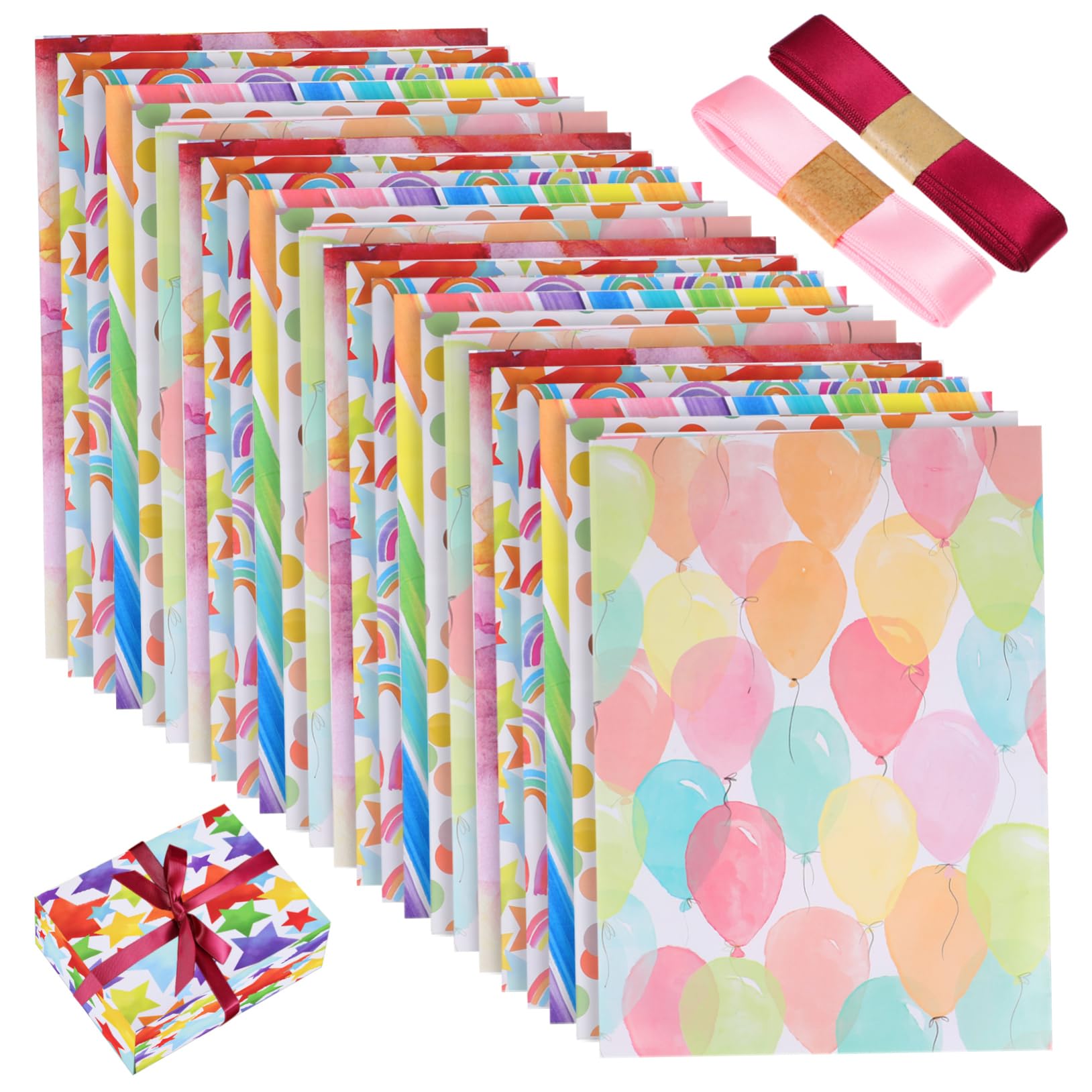 TOVINANNA Rouleaux De Papier Danniversaire 24 Feuilles Avec Rubans Demballage En Papier Danniversaire De 2 M