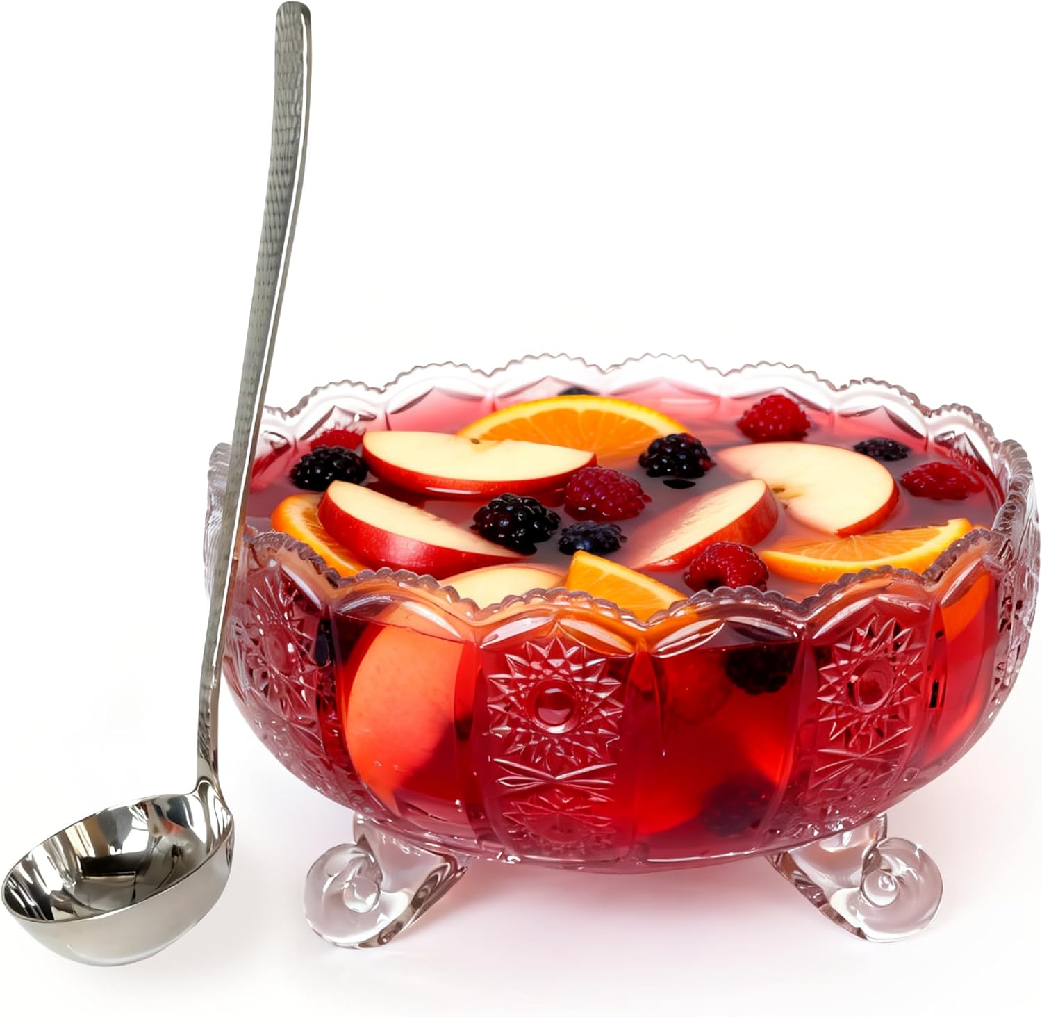 10 inch Glass Punch Bowl with 18/10 Stainless Steel Ladle Decorative Serving Bowl for Parties and Entertaining (Transparent)