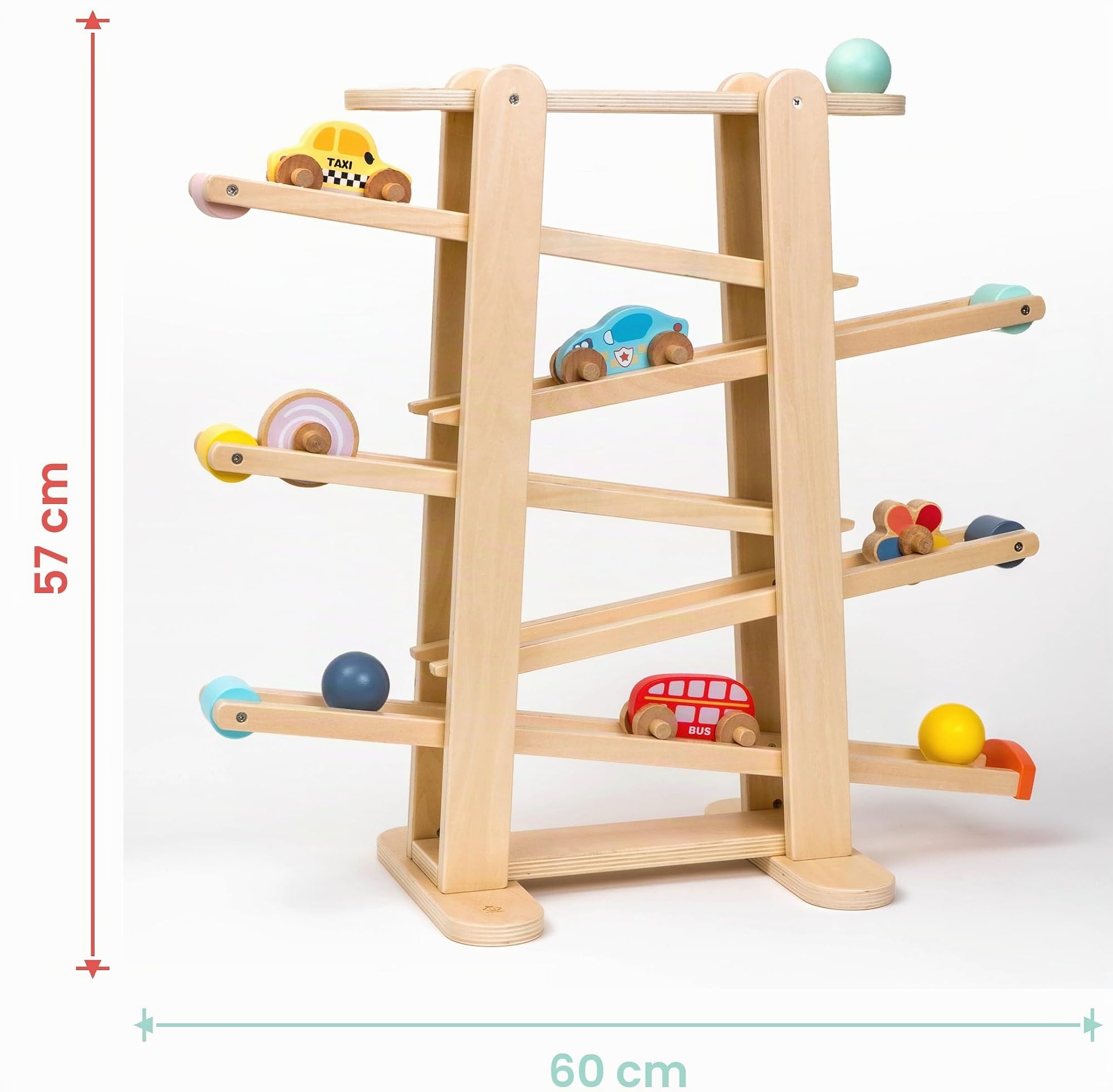 Oh My Baby Pista de Carreras, Rampa para Coches y Bolas de Madera, Pistas para Canicas, Juguete 1-3 años