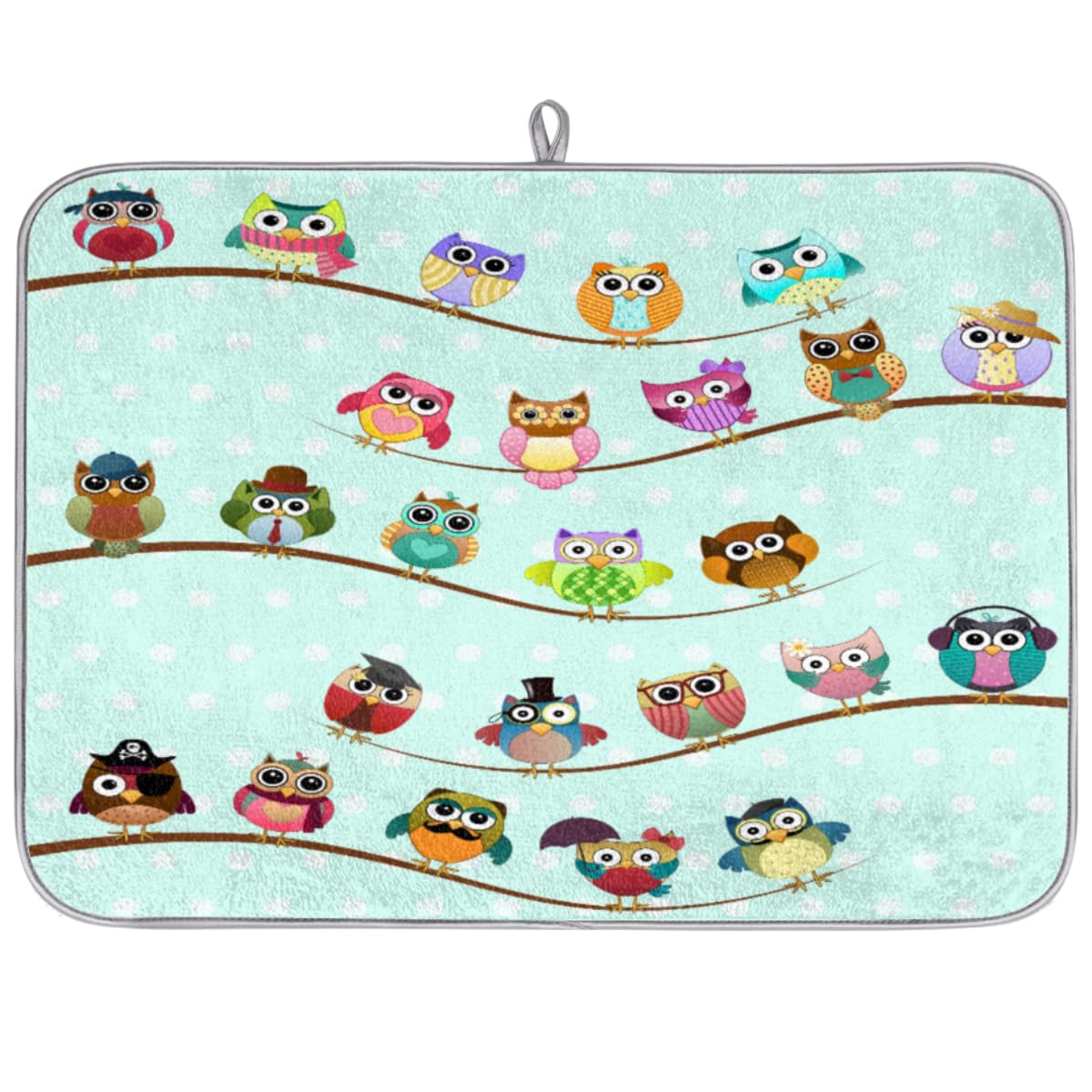 Funny Owl Microfiber Dish Drying Mat for Kitchen Counter Cute Owls Absorbent Fast Dry Dish Drying Pad Dish Drainer Rack Mats 16x18 Inch Drying Mat Non-Slip Kitchen Accessories