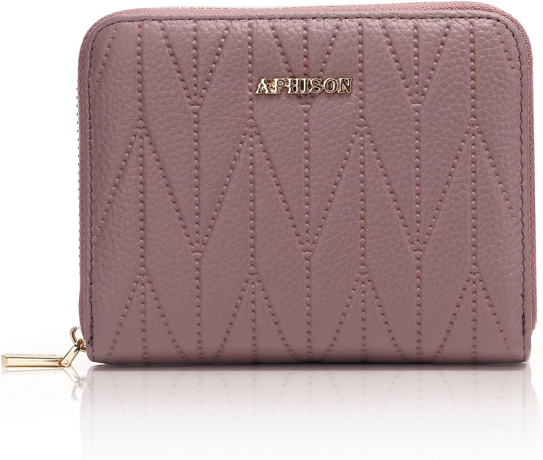 APHISONUK Women RFID Blocking Short Purse Genuine Leather Card Wallet Ladies Large Capacity Credit Card Holder Stylish Clutch Purse/24 Slots/Purple/Gift Box