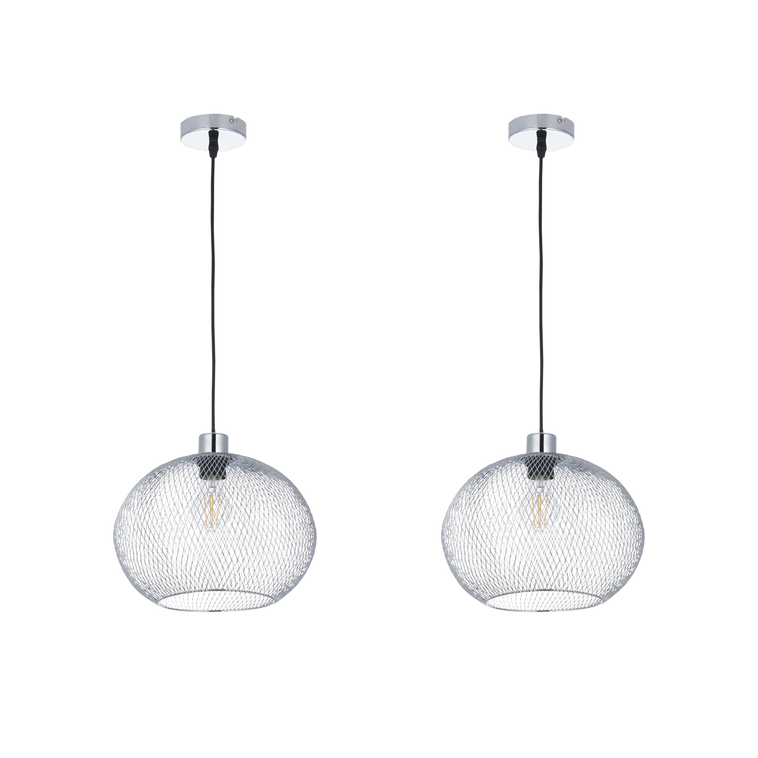 First Choice Lighting Set Of 2 DalyaChrome Pendant Lights With Metal Mesh Shade from B&Q