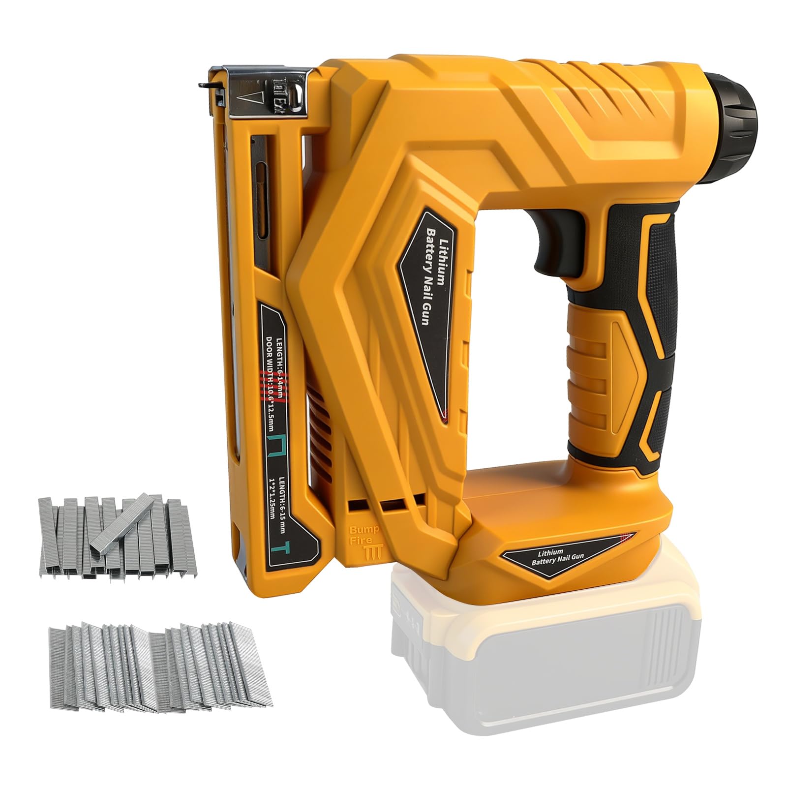 Cordless Brad Nailer Staple Gun Compatible with Dewalt 18V/20V, Brushless 18GA Nail Gun Electric Stapler with 1000pcs Nails 1000pcs Staples for Home Improvement, DIY and Woodworking (Yellow)