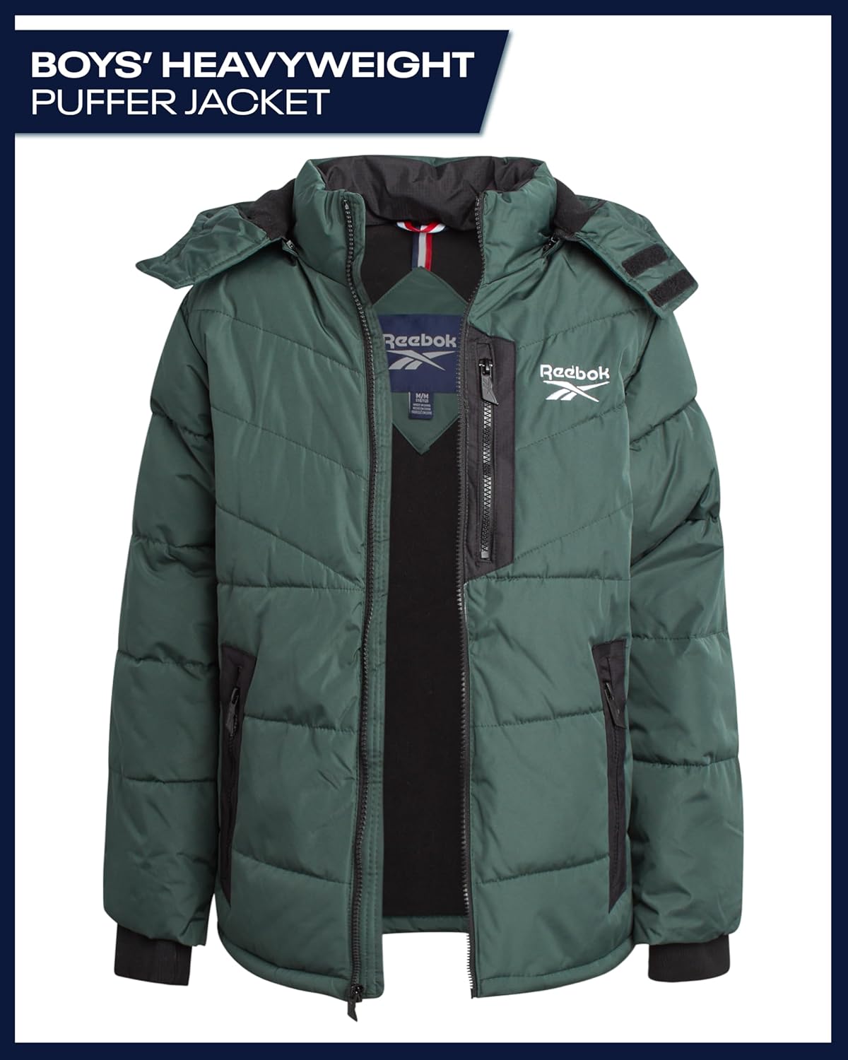 Reebok Boys Puffer Jacket - Heavyweight Quilted Water & Wind Resistant Boys Winter Coat - Fleece Insulated Kids Winter Jacket - Image 3