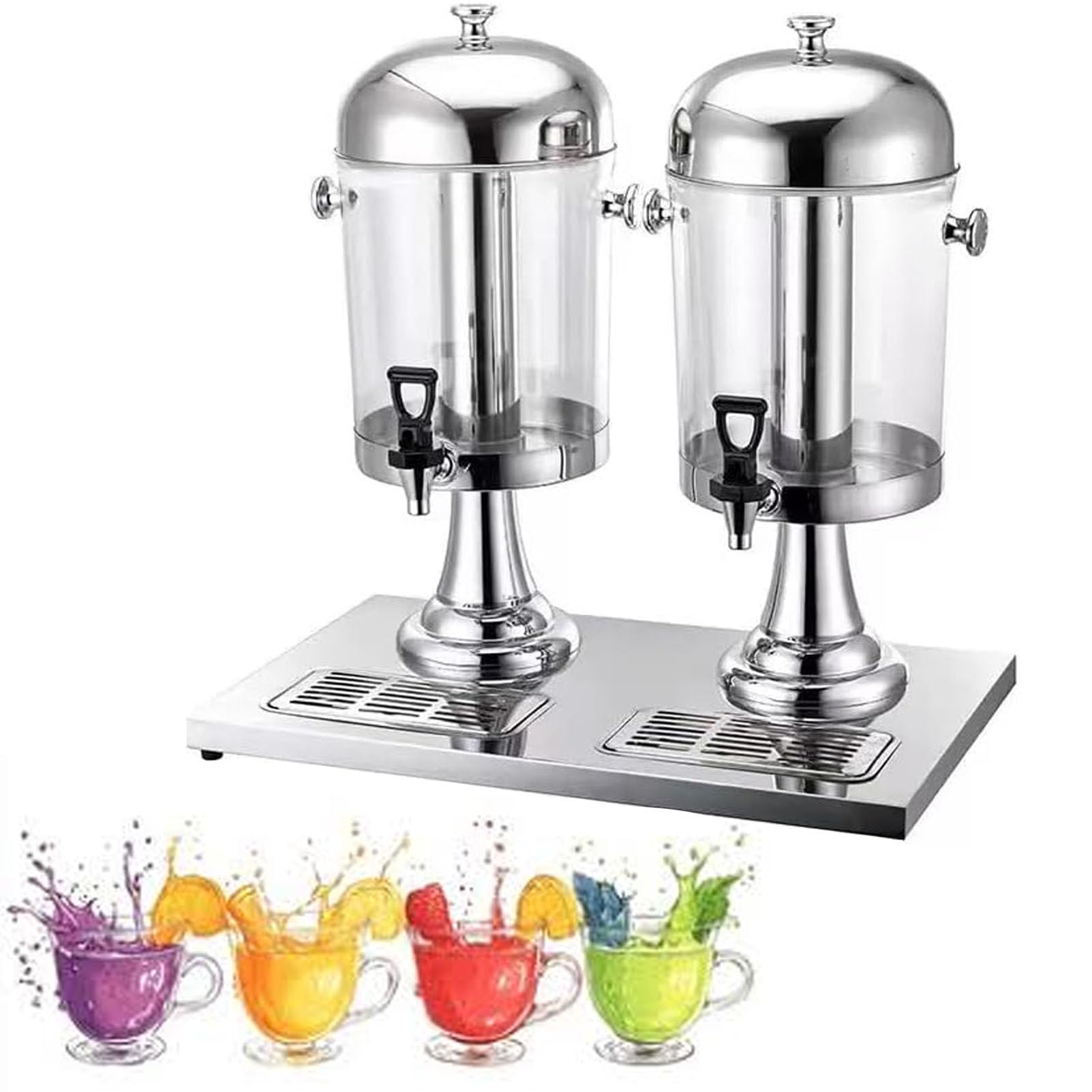 HCZKIUJY Commercial Juice Dispenser, 16L/24L Stainless Steel Beverage Dispenser with Ice Container, for Serving Cold Drinks, Cocktails, Water, Chilled Refreshments (Silver DoubleBarrels/16L)
