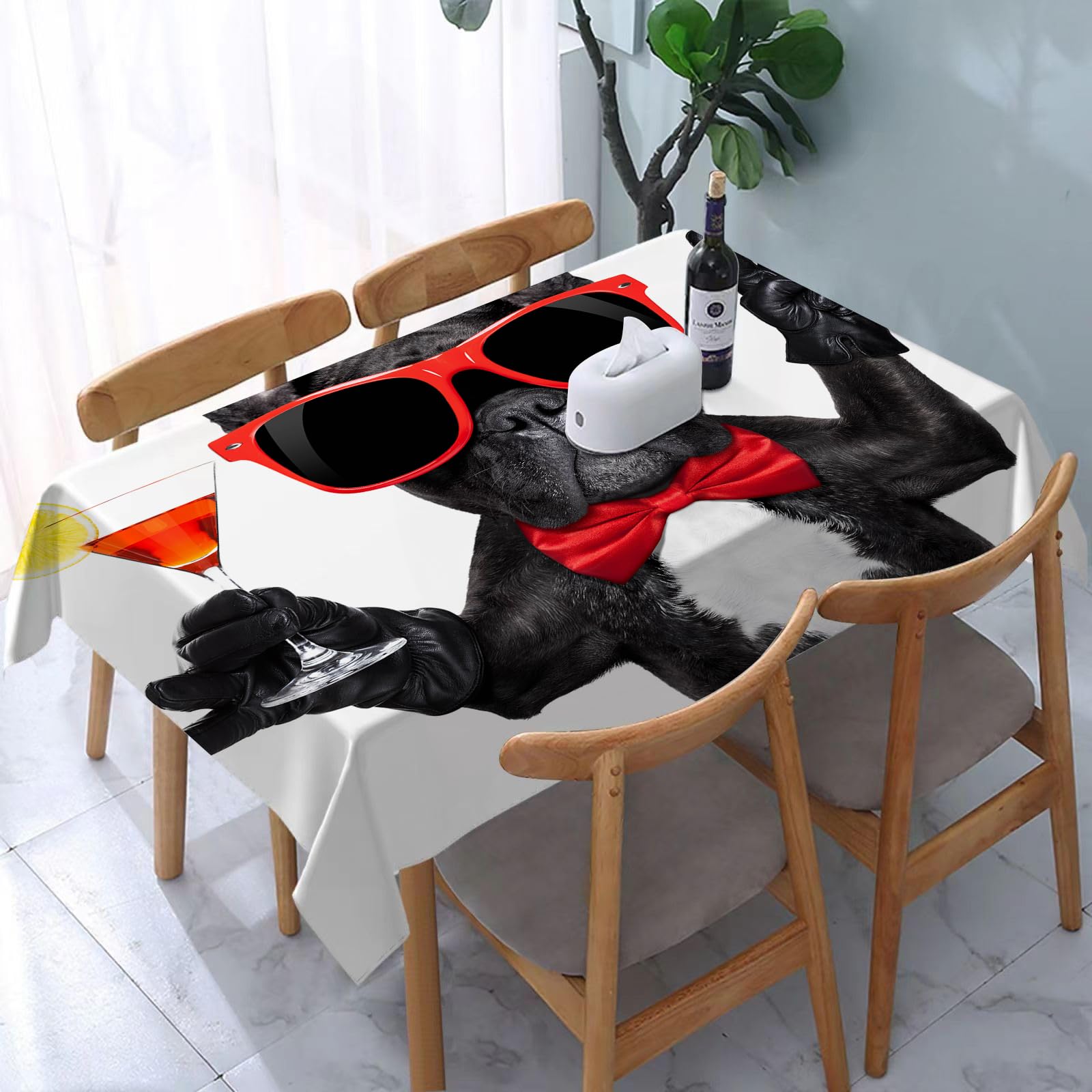 Yoiue Funny, French Bulldog With I Cocktail Ready - A10 Tablecloth,Table Cloth For Rectangle,Funny, French Bulldog With I Cocktail Ready For Fes,Wrinkle Resistant Decorative Table Cover For Kitchen Dining Parties Picnic 54 X 72 In