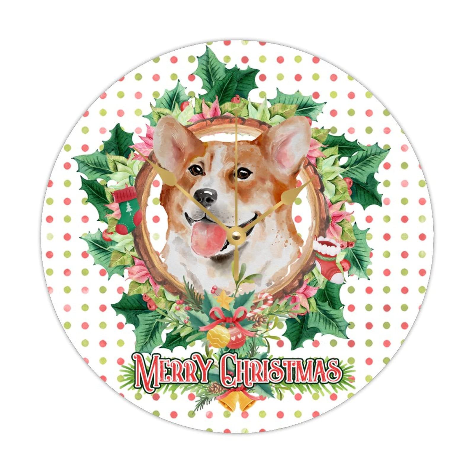 Horloge de Noël pour chien en bois ronde 38cm à pile pour cuisine