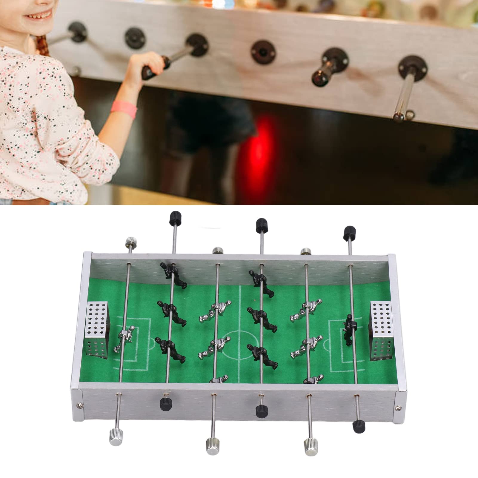 Gioco di Calcio Balilla, Mini Calcio da Tavolo, Biliardino di Ottima Fattura, Dimensioni Compatte, Asta in Alluminio, Robusto, Affidabile, Biliardino