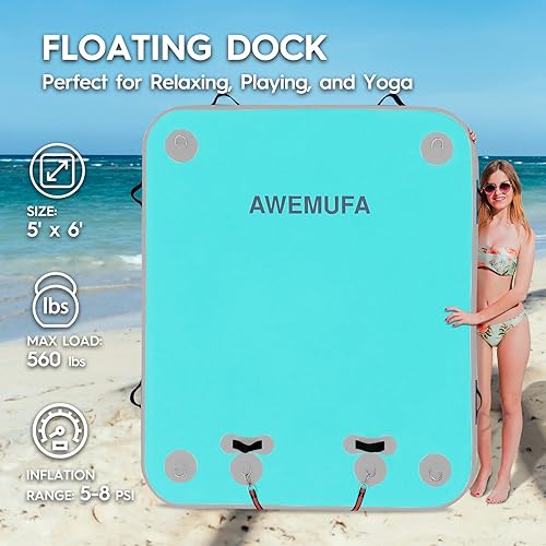 Miniatura 4 de Muelle flotante inflable de 5 pies6 pies8 pies10 pies, flotadores de lago para adultos, plataforma de agua flotante para fiestas de verano, barco