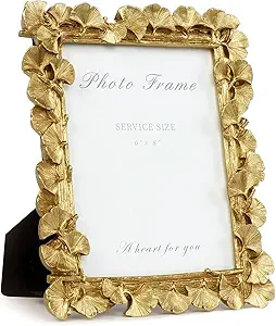 6x8 Picture Frame Gold, Vintage Ornate Leaf Textured Hand-Crafted Resin with Glass Front Antique Photo Frame for Tabletop Display, Retro Design Home Decor
