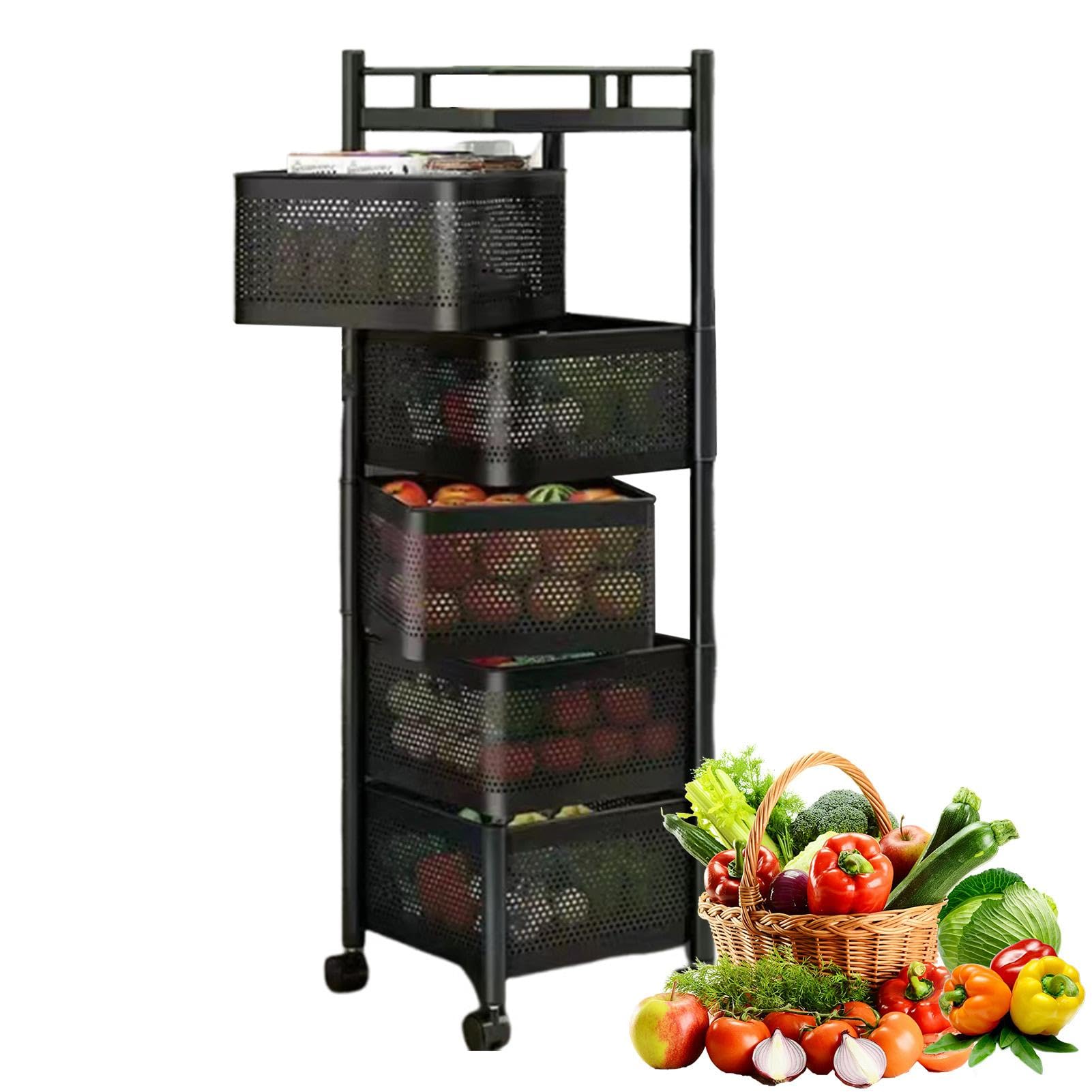 Estante giratorio multicapa para frutas y veterinarios con Lar Capaci para chiles, cabba y más, ahorra espacio