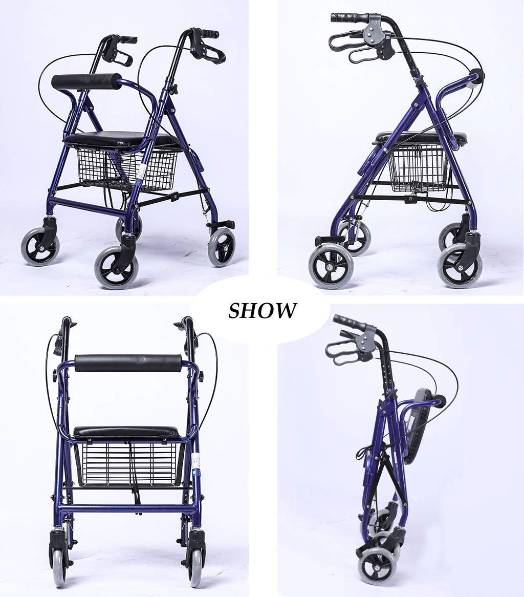 Cesta para Caminante para Personas Mayores, Marcos para Caminar estándar, Andador Plegable, Cesta para Caminante para Personas Mayores con Asiento y Respaldo - Ayudas para Caminar