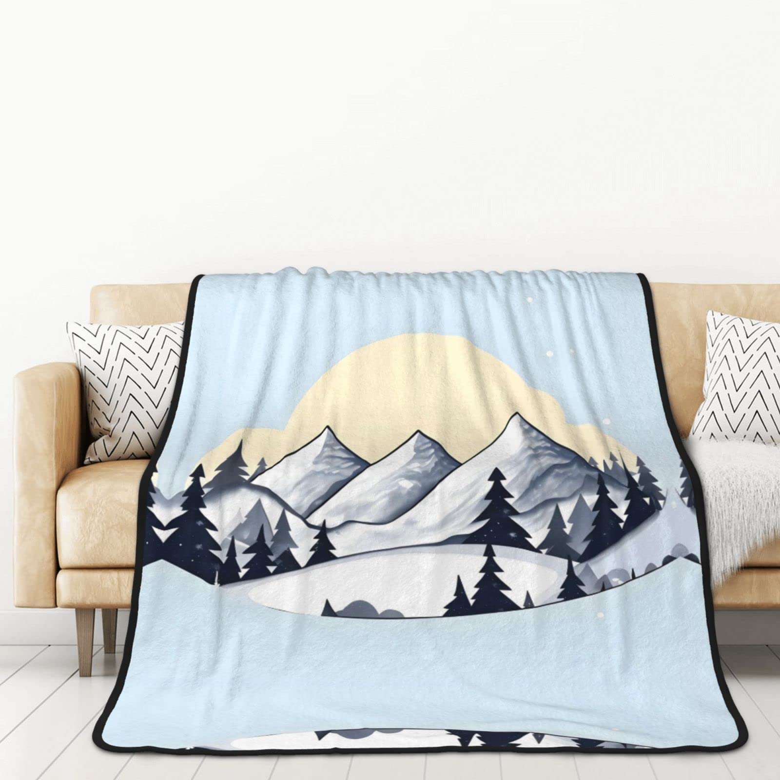 Couverture flanelle blanche montagnes pour lit d'adulte et voyages confortables en voiture
