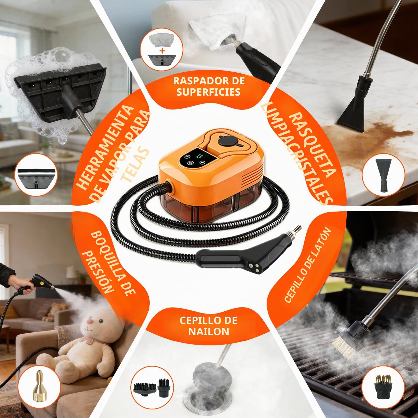 Vaporeta Limpieza Hogar, Limpiador a Vapor Portátil 6 Niveles Reg, Calentamiento 15s, 3,5 Bar Vaporeta Limpieza Hogar Potente, Depósito 1800ml, 17 Accesorios Multifunción, Apto para Cocina y Coche