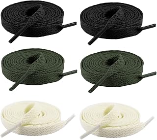 N-K 3 Pairs Flat Shoelaces, 120Cm Trainer Laces White Black Green Laces Shoestrings Replacements for Sport Trainers Working Boot Sneakers Shoes(Wide 8Mm) Premium Quality as shown