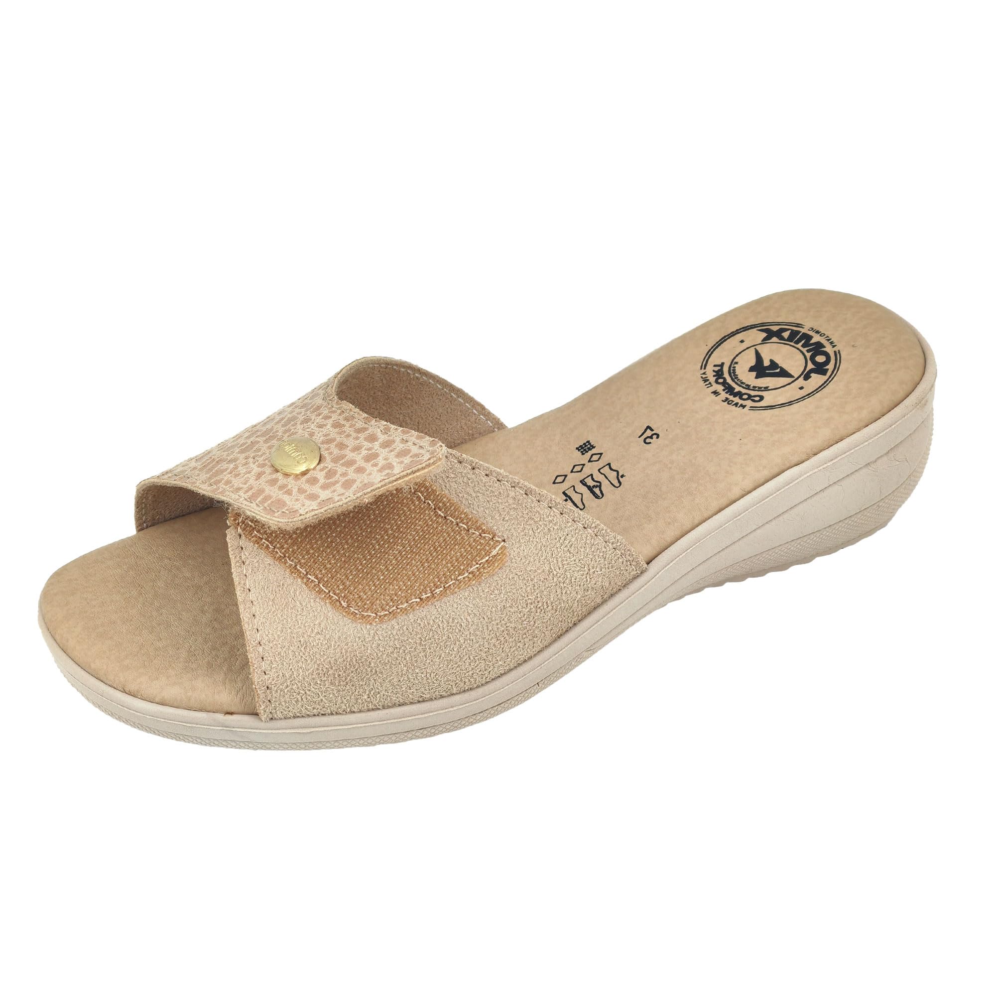 JOMIX Zapatillas Casa Mujer Chanclas Mujer Verano con Hebilla Pantuflas Anatómicas Ortopédicas Chanclas Cómodas con Puntera Abierta Banda Ajustable, Fabricadas en Italia