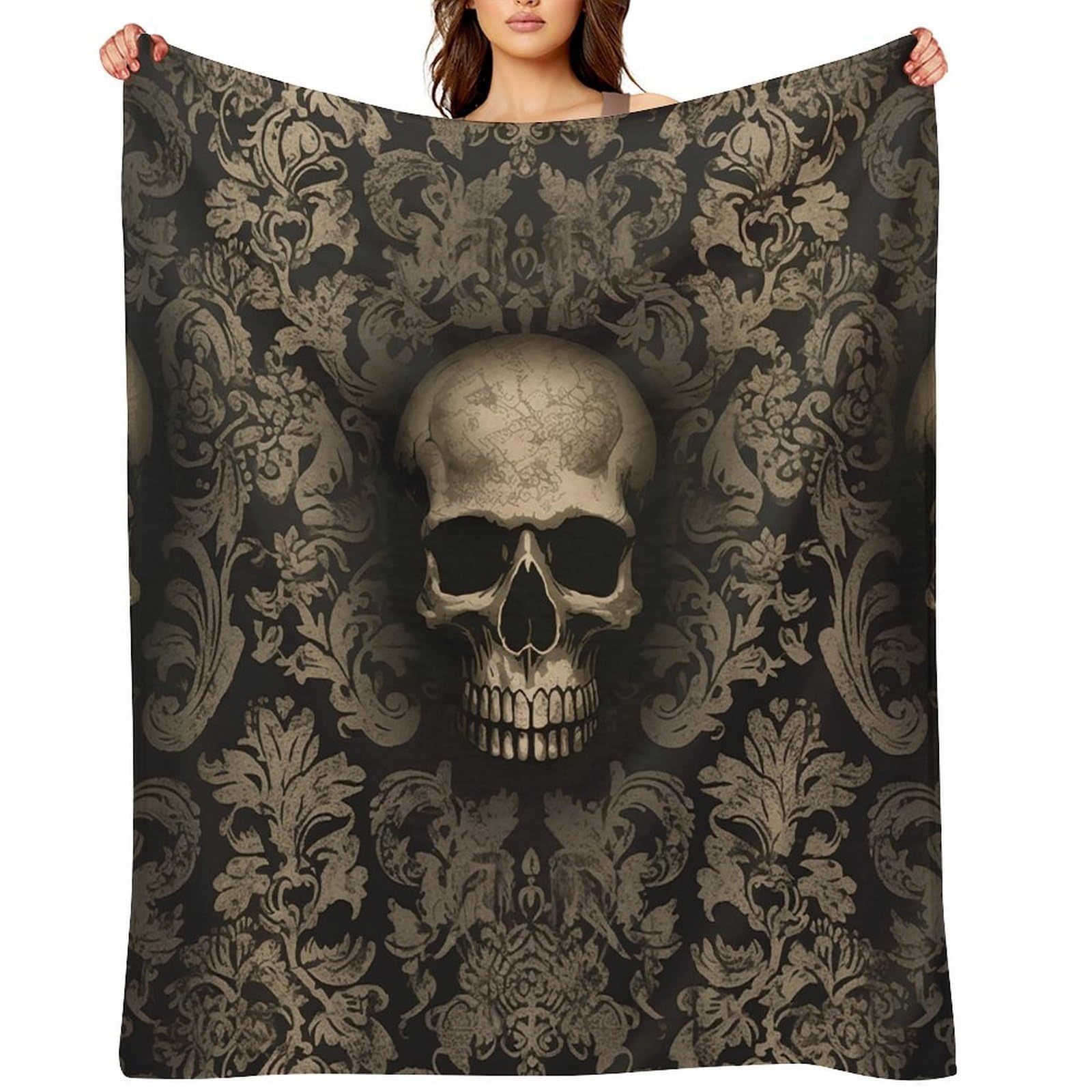 Gothic Wallpaper Skull Throw Blanket for Couch and Bed Super Soft Warm Lightweight Throw Blankets Cozy Fuzzy Flannel Blanket Personalized Decorative Blankets for Sofa Decor 40"x50"