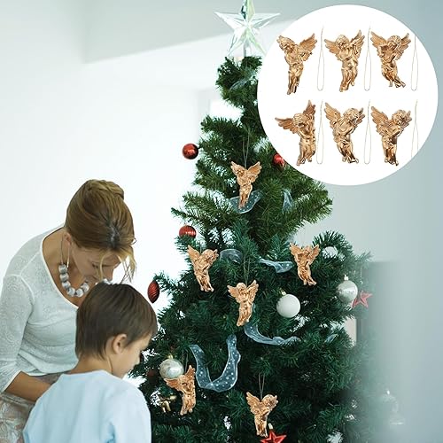 Miniatura 9 de BESTOYARD 24 adornos para árbol de Navidad de ángel dorado, decoración colgante de plástico de 2.36 pulgadas para árboles de Navidad, chimenea,