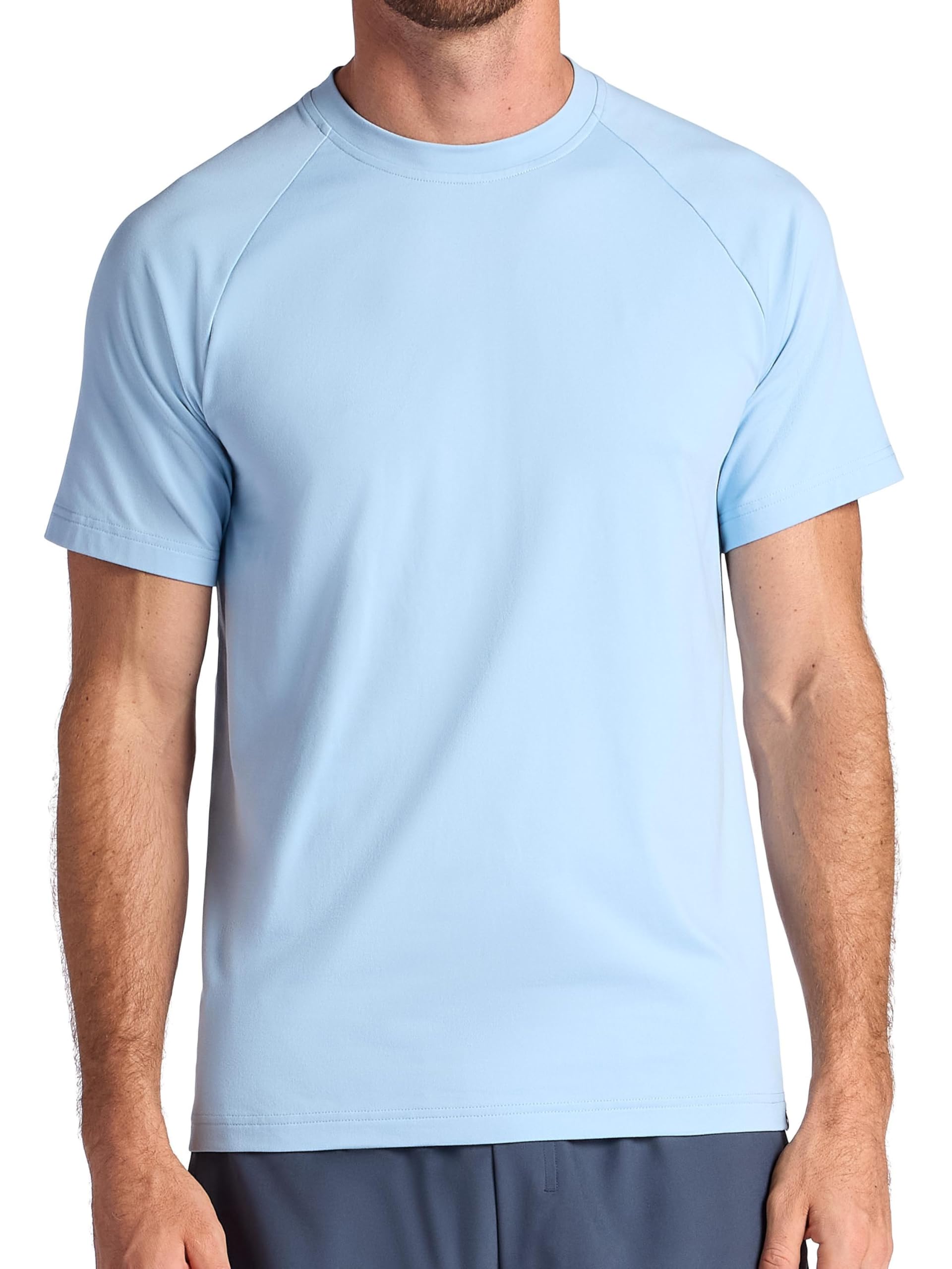 Gaiam Mens Supine Crewneck Top, Relaxed Fit, Stretch Midweight Material, Cashmere Blue, Large