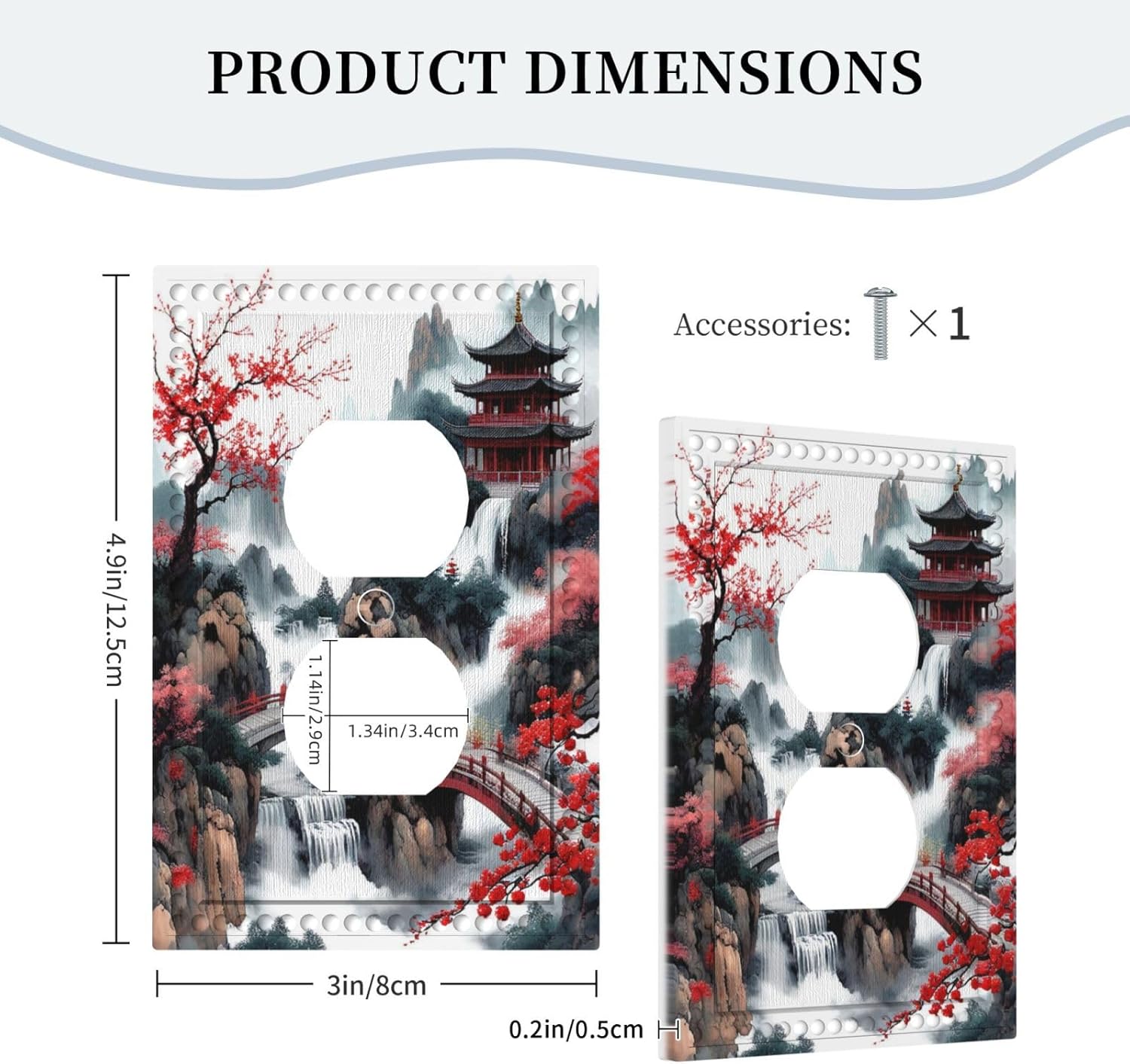 Decorative Art Light Switch Covers Cherry - Blossom Pagoda Bridge Switch Plate Cove 1 Gang Single Duplex Outlet Wall Plate Switchplate Electrical Faceplate