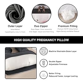ALLOPERA Pregnancy Pillow, Full Body Maternity Pillow 57 inch, with Removable Washable Cover - Support for Legs, Back, Neck, Shoulder, HIPS, Belly for Pregnent Women, Jersey Knit Cotton (Dark Grey)