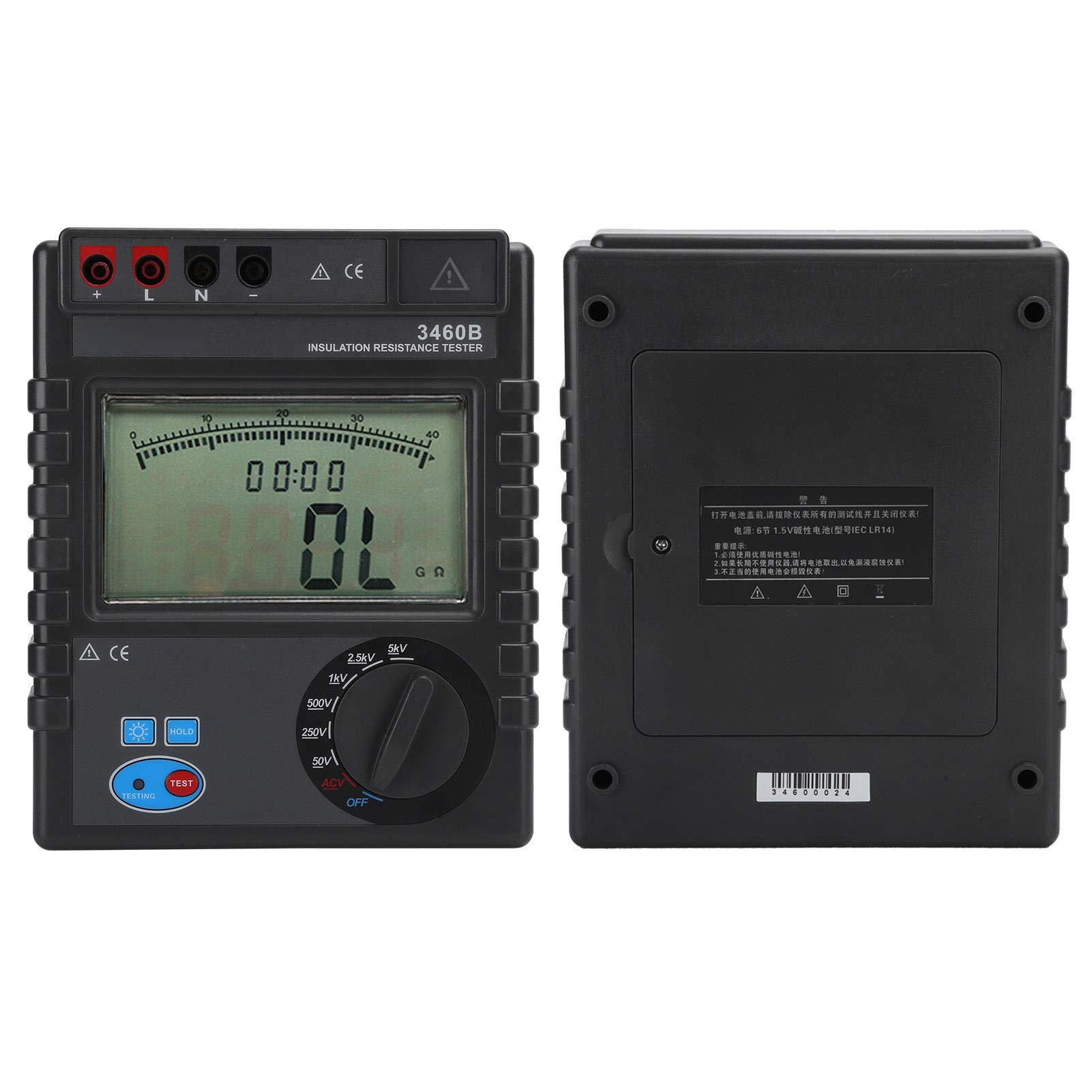 Tester Della Resistenza di Isolamento 1MΩ ~ 400GΩ, Megaohmmetro Digitale 50V-5000V, Misuratore di Resistenza Protetto, con Ampio Display LCD, per Misurare la Resistenza di Isolamento del Motore Elettr