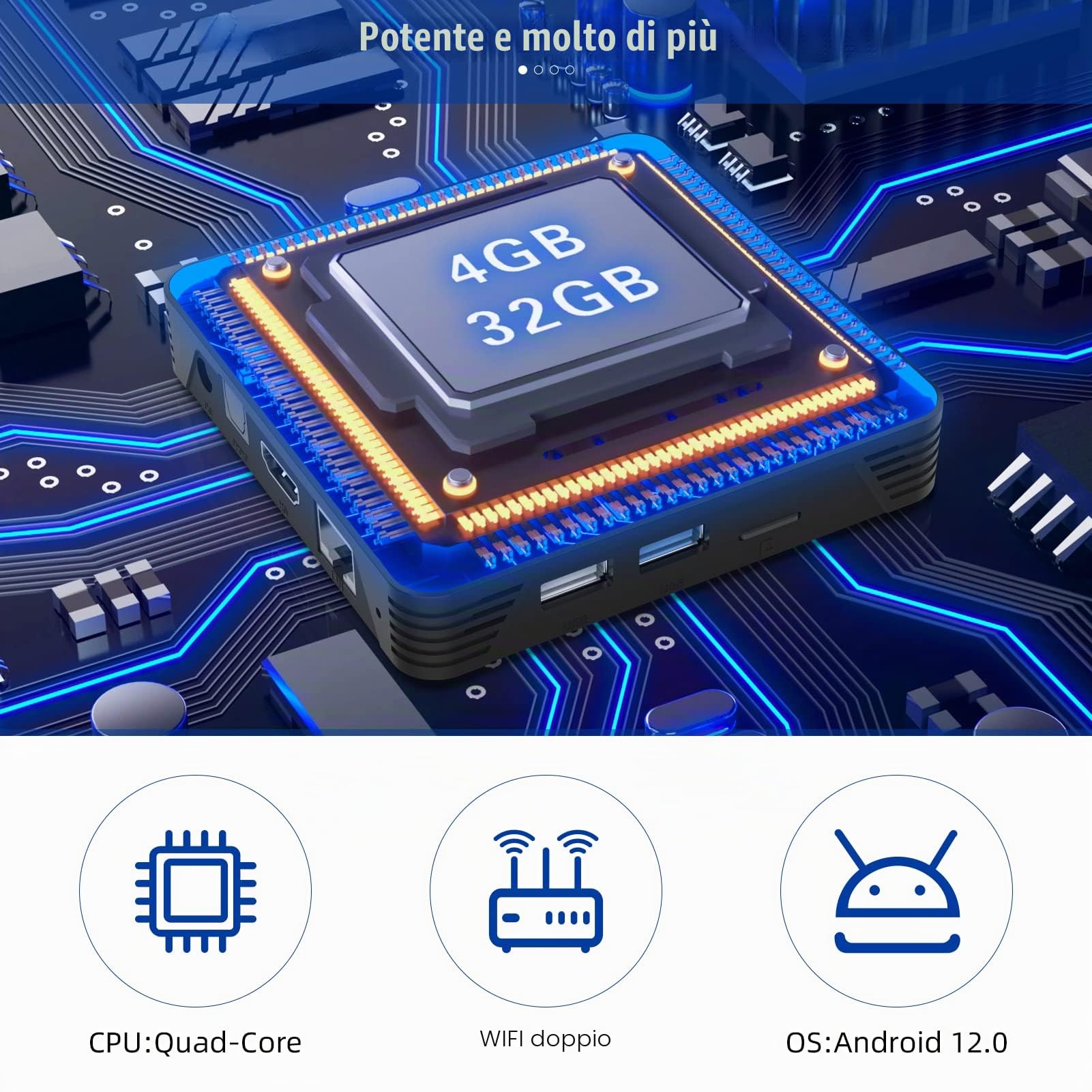 Android 12.0 TV Box, 4 GB di RAM 32 GB di ROM Android TV Box RK3318 Quad-Core 64bit Cortex-A53 Supporto 2.4G/5G WiFi 6 Bluetooth 5.0 Risoluzione UHD 4K/3D Porta USB 3.0