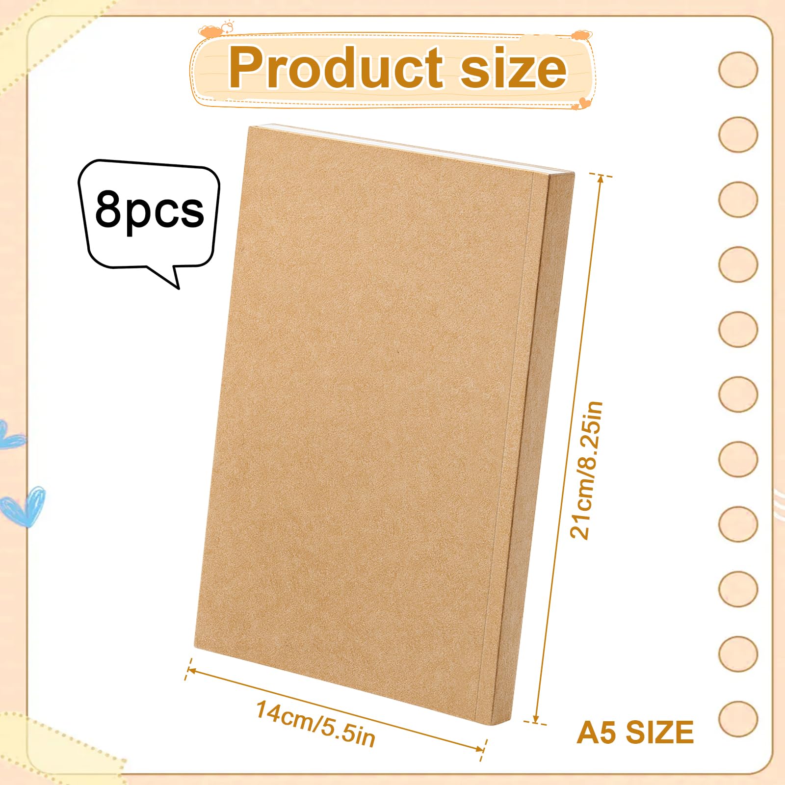 8 quaderni vuoti con copertina rigida e copertina rigida, 14 x 21 cm, 128 fogli/256 pagine (100 g/m²), formato A5, senza acidi, per adulti, ufficio, viaggiatori, riviste